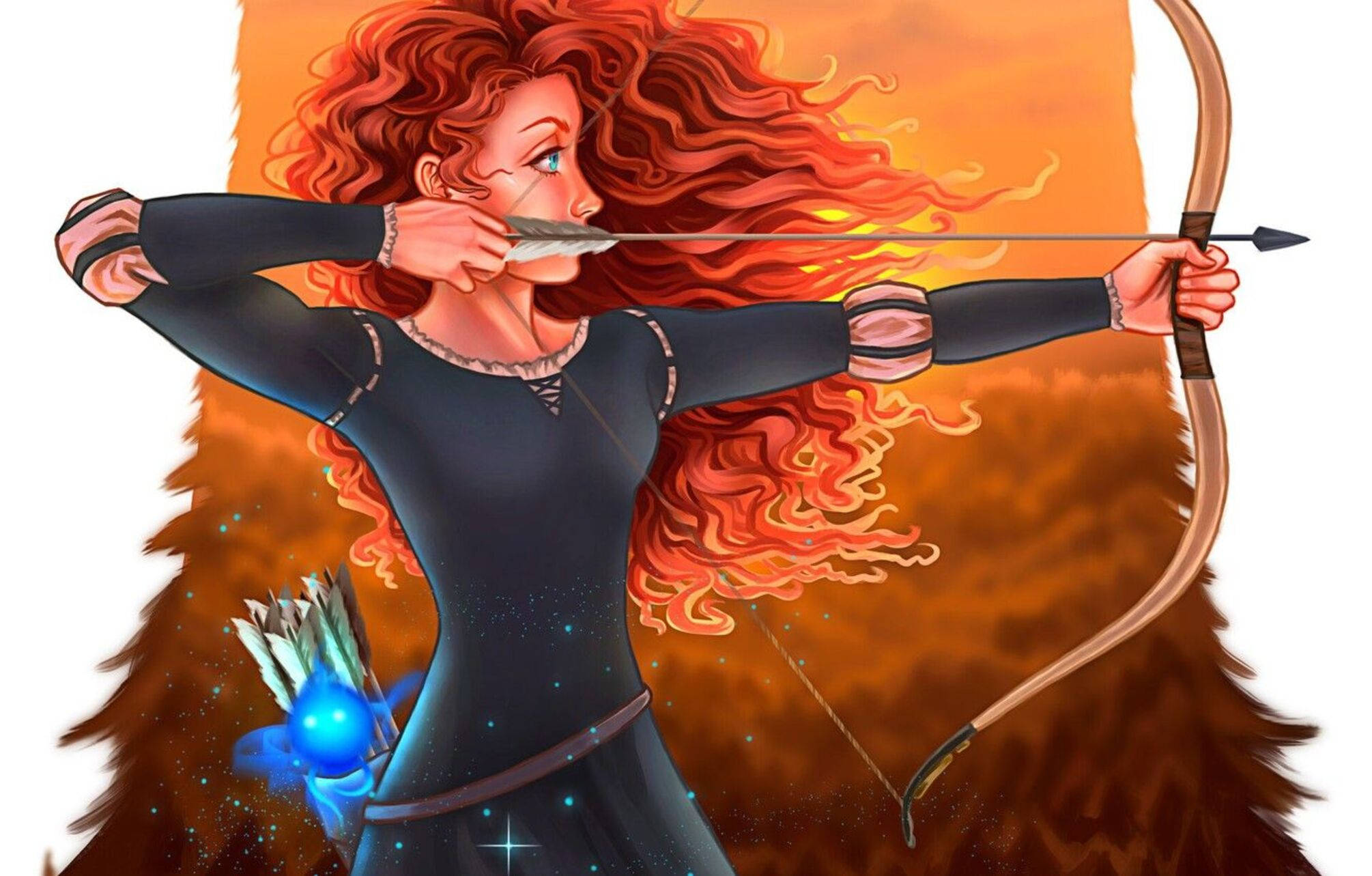 Merida, fiery-haired archer, dark attire, Full HD Desktop Wallpaper