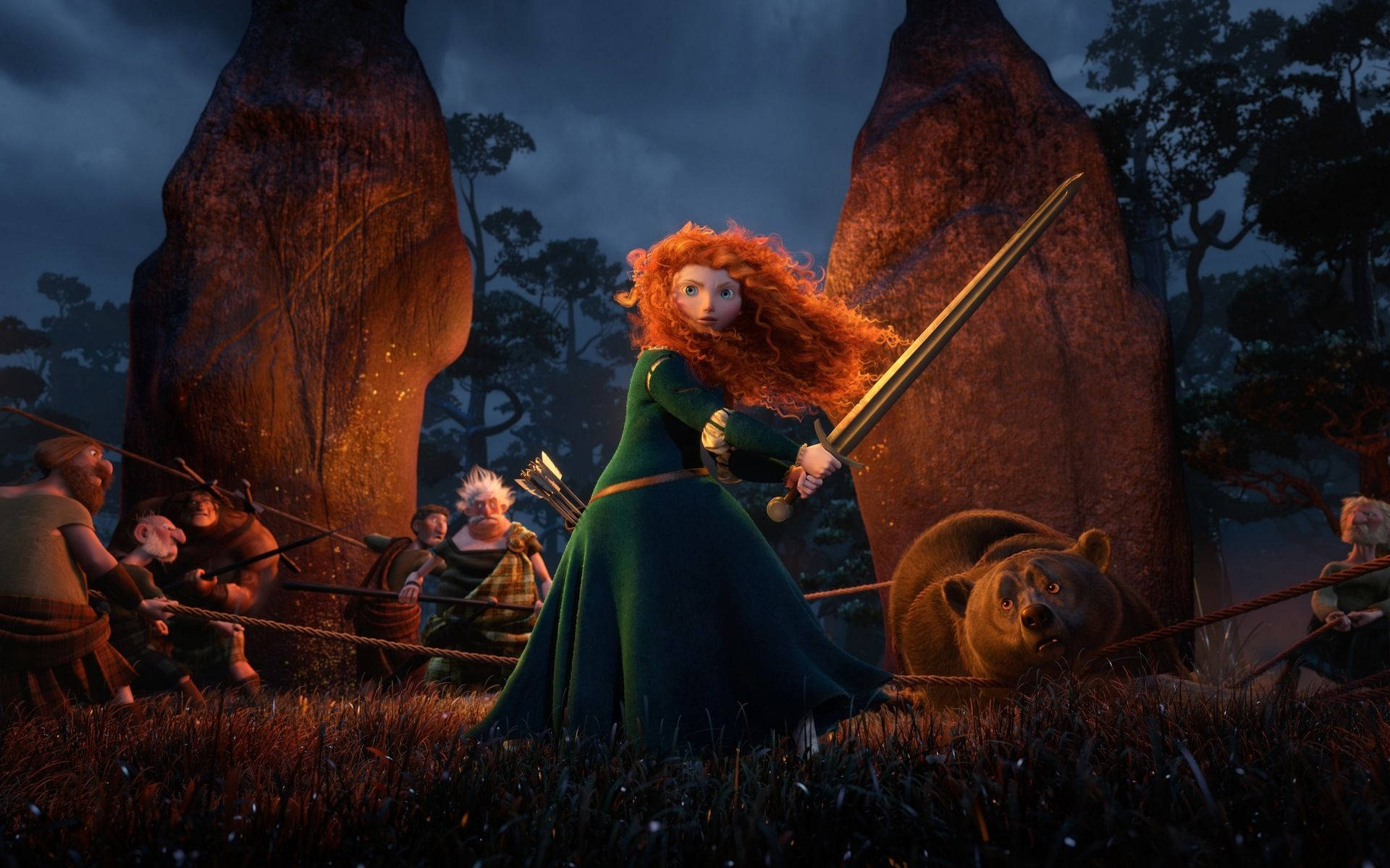 Merida, mother bear, green dress, Full HD Desktop Wallpaper