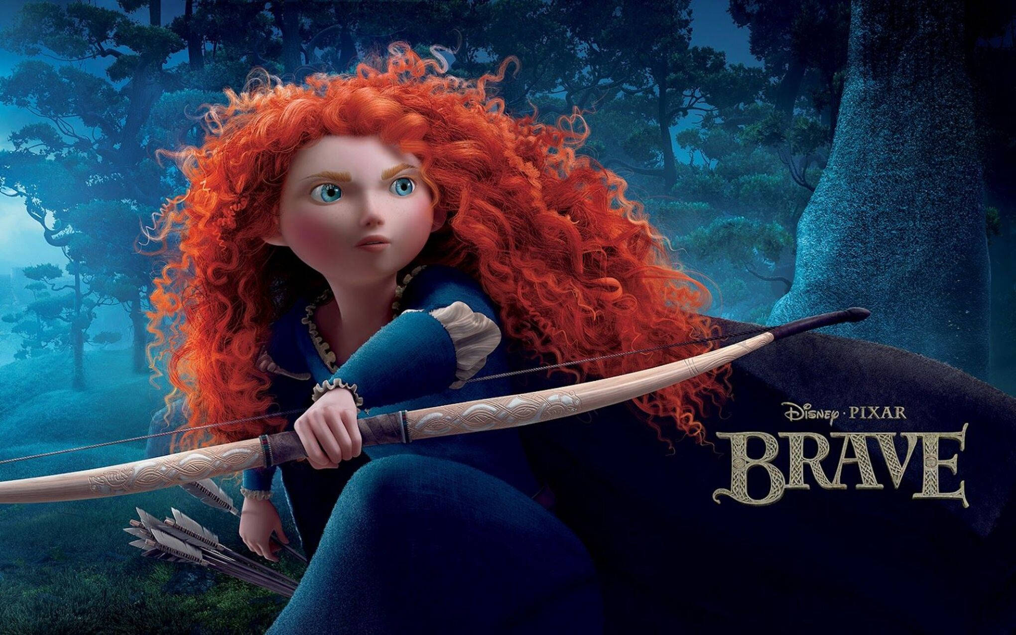 Merida, red-haired archer, forest at dusk, Full HD Desktop Wallpaper