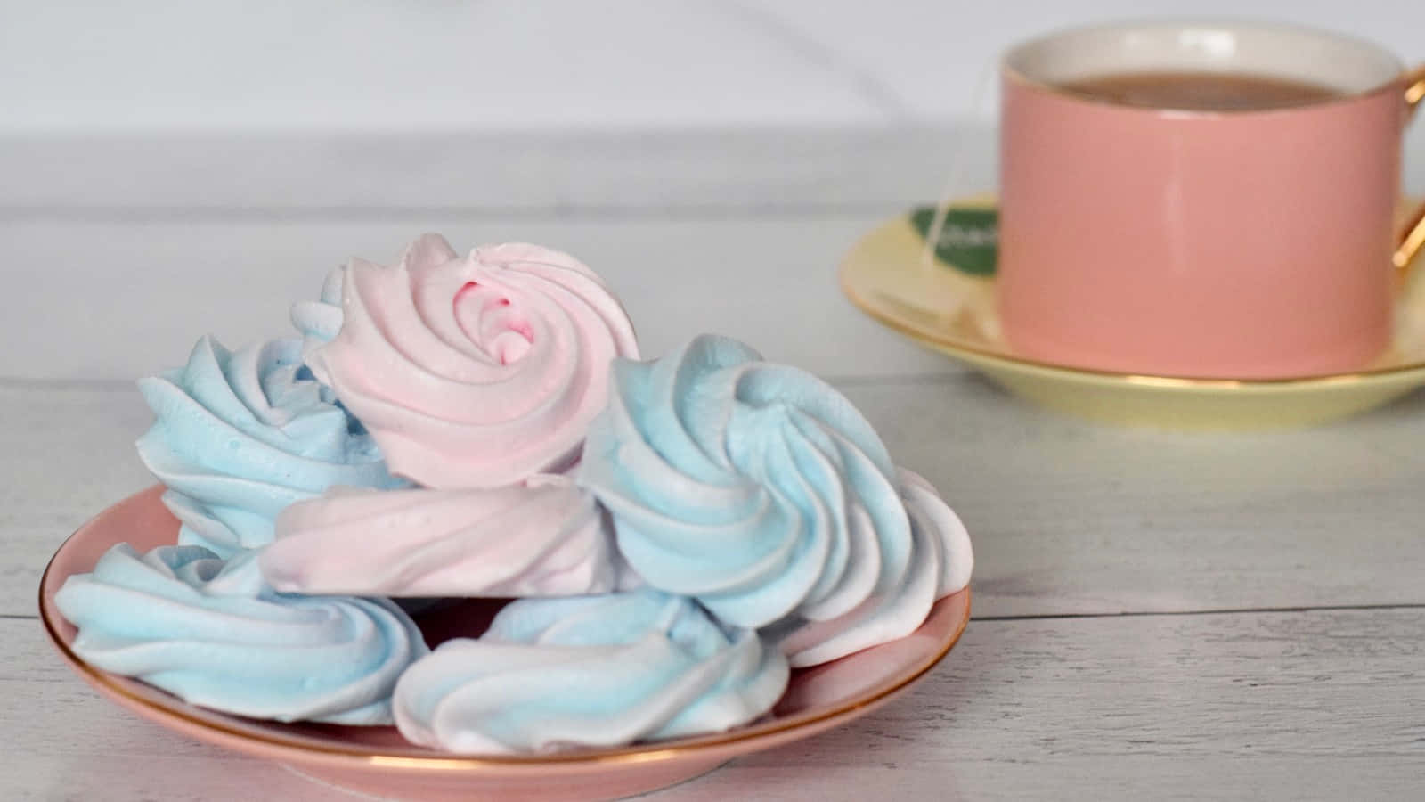 Meringue, pastel blue, pink meringue roses, HD Desktop Wallpaper