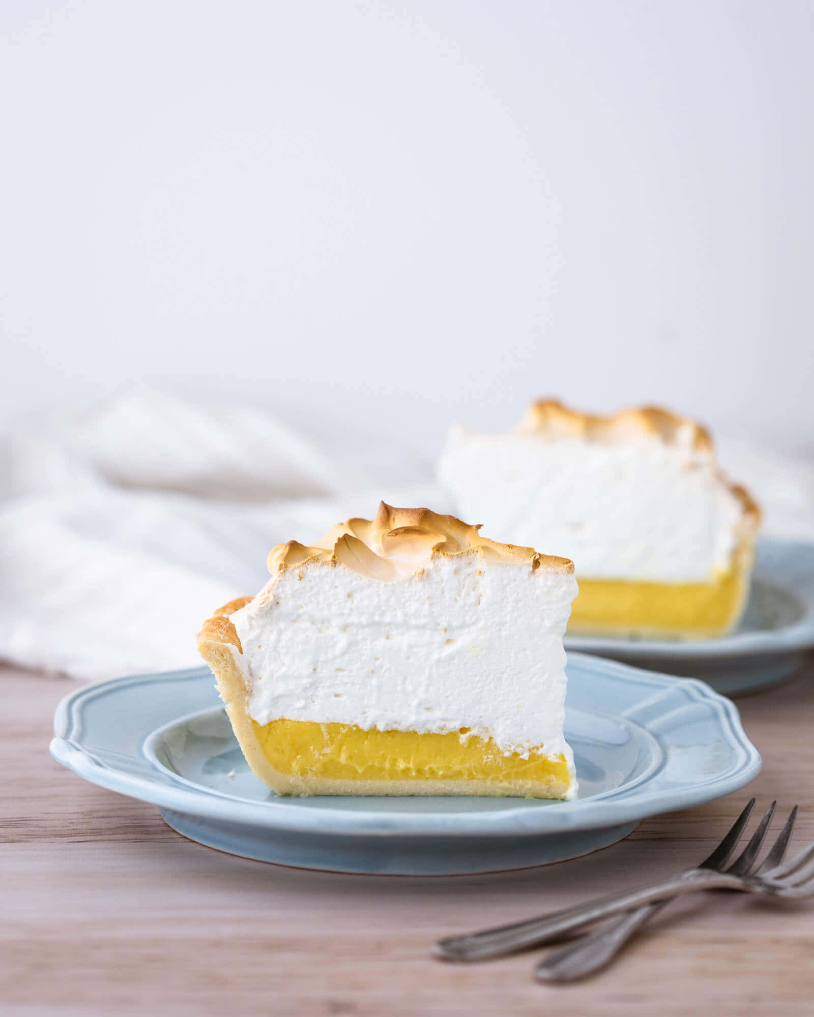 lemon meringue pie, toasted peaks, light blue plate, Full HD Phone Wallpaper