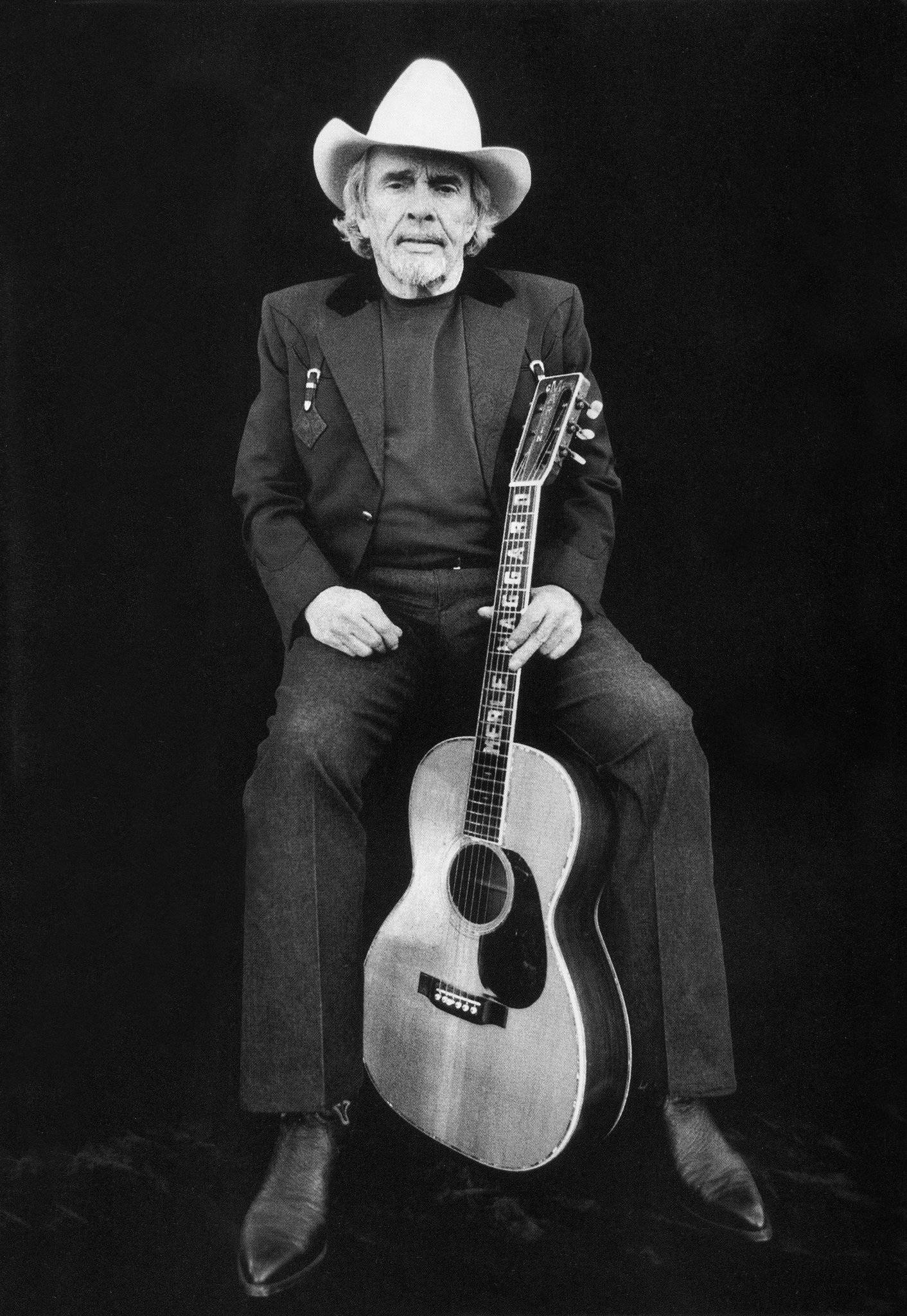 Merle Haggard, cowboy hat, acoustic guitar, Full HD Phone Wallpaper