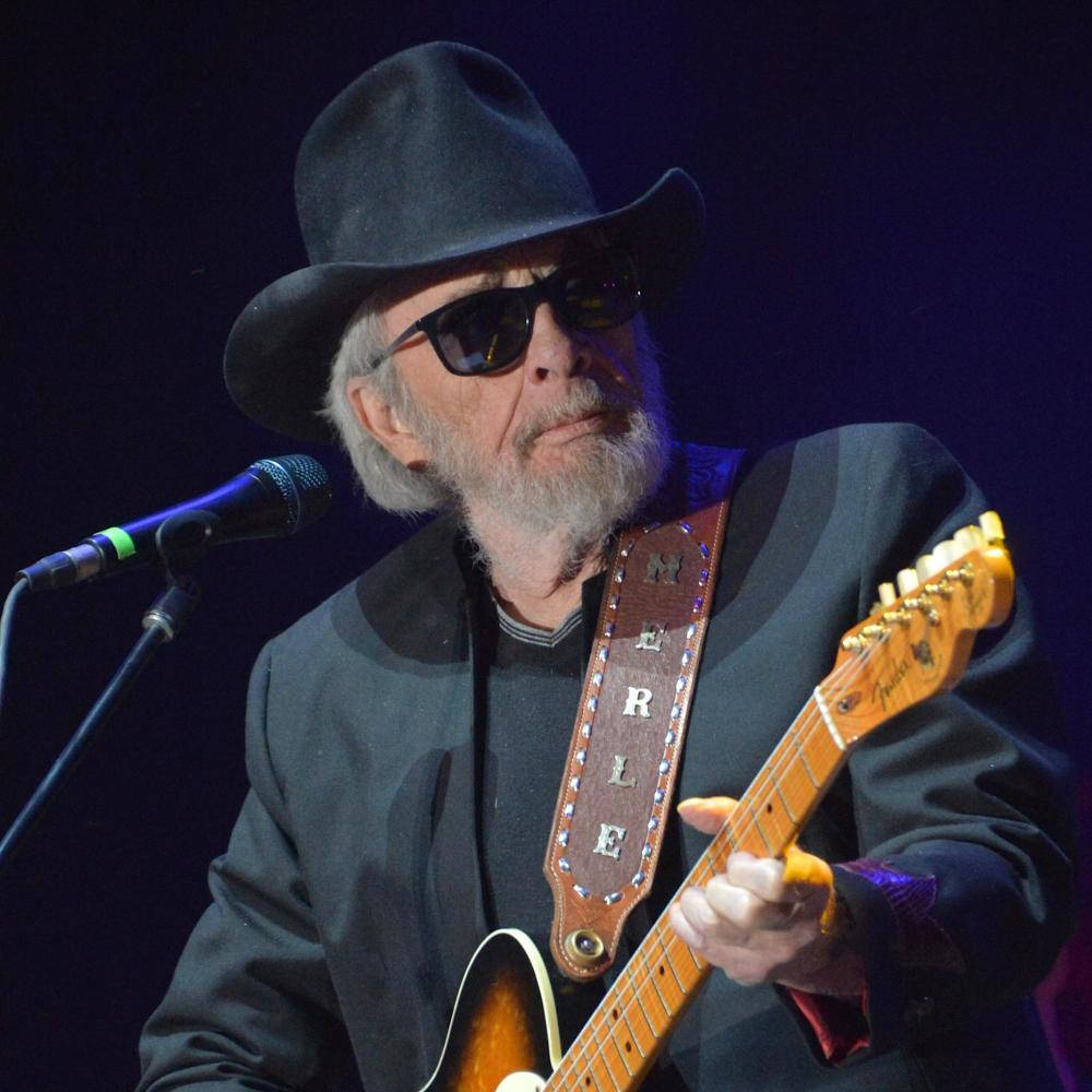 Merle Haggard, sunburst electric guitar, black hat, SD Desktop Wallpaper