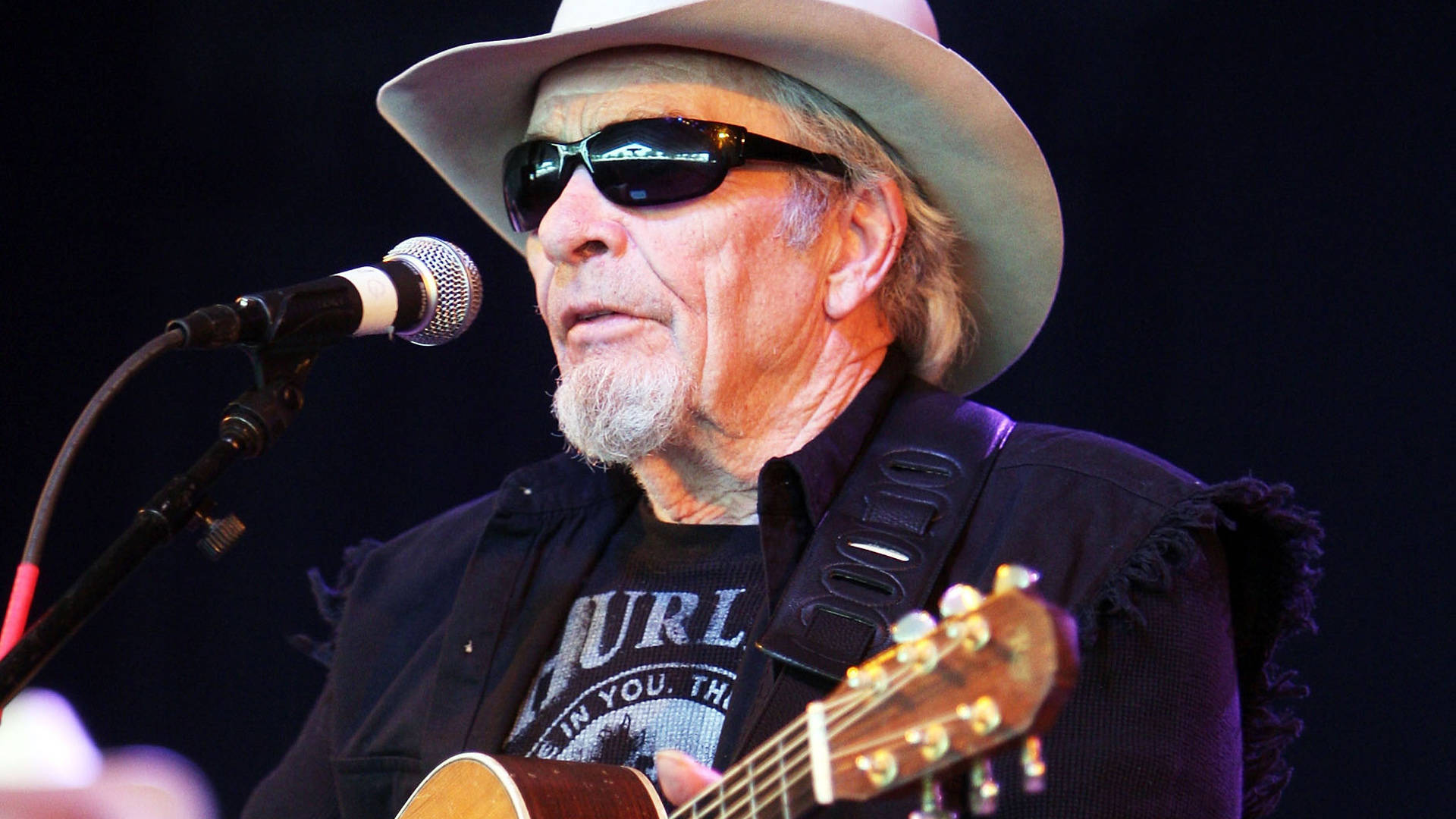 Merle Haggard, white hat, sunglasses, Full HD Desktop Wallpaper