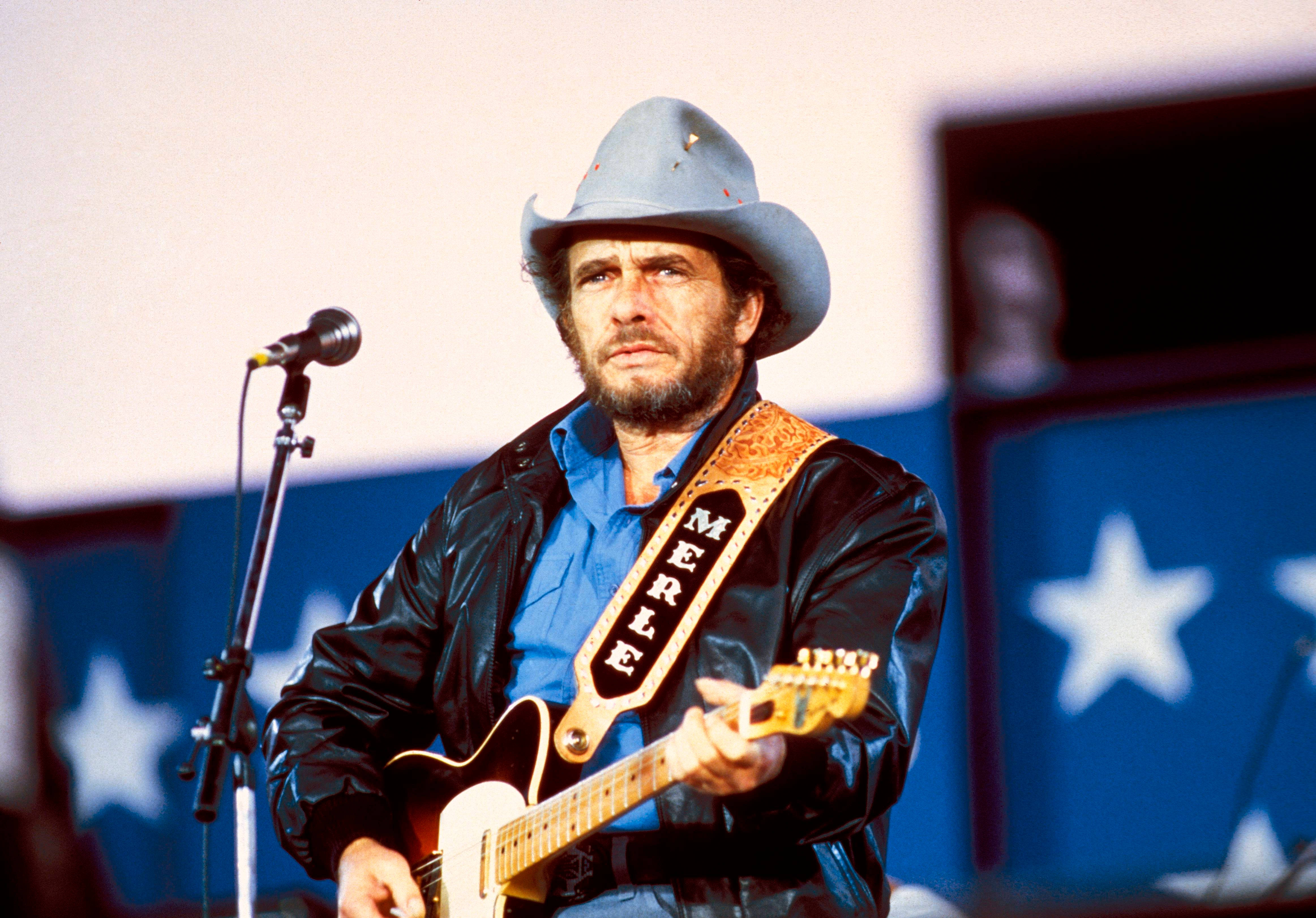 Merle Haggard, cowboy hat, leather jacket, 4K Desktop Wallpaper