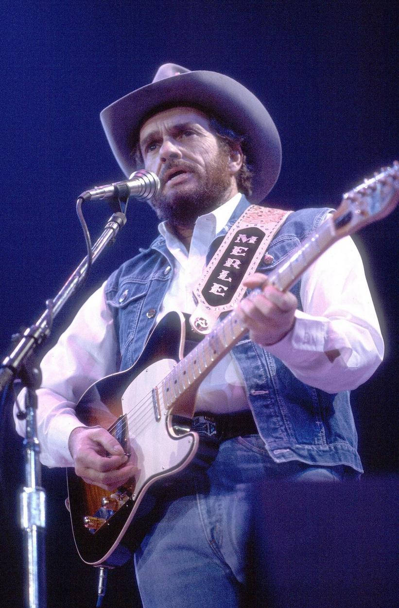Merle Haggard, cowboy hat, denim vest, SD Phone Wallpaper