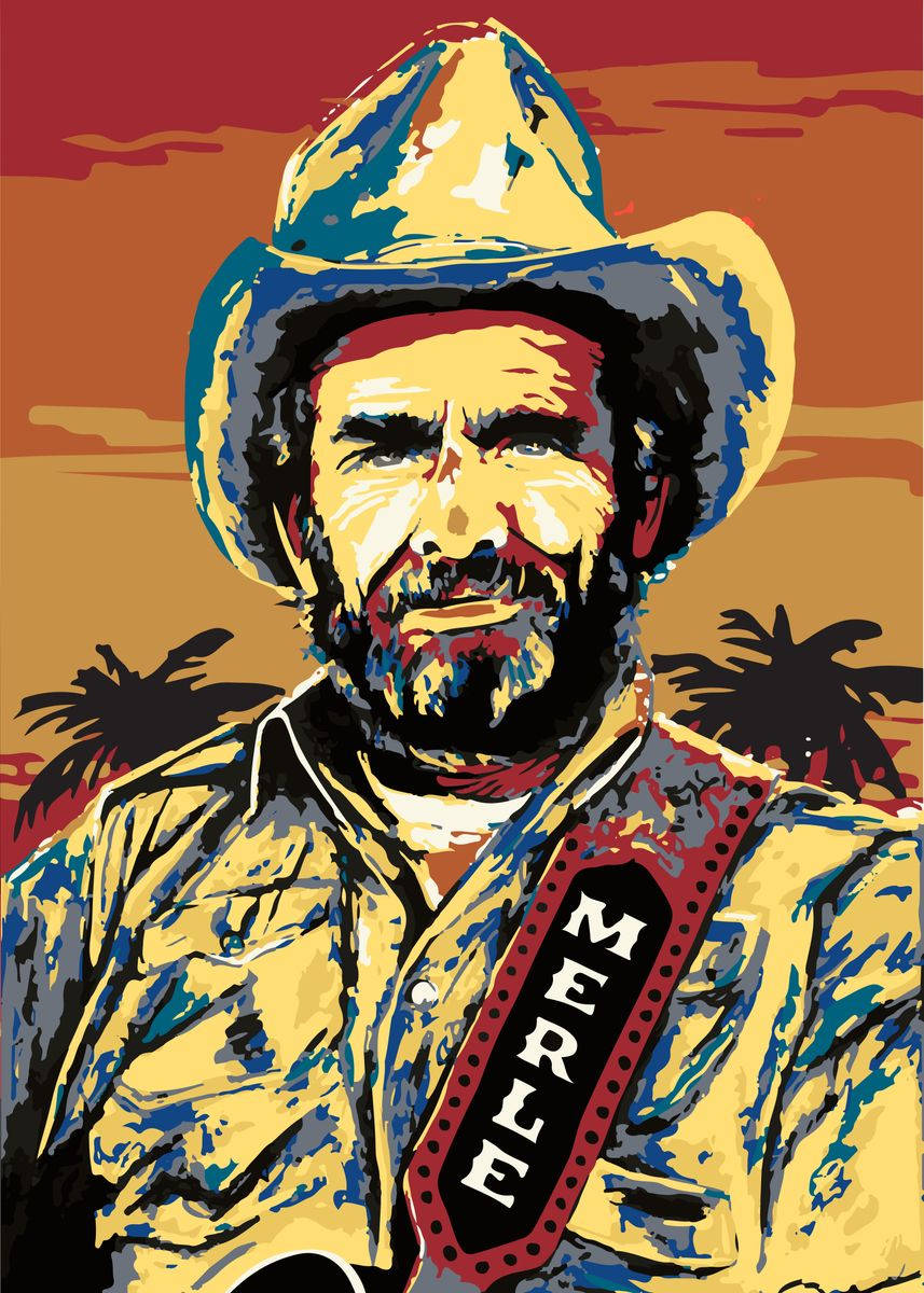 Merle Haggard, cowboy hat, guitar strap, SD Phone Wallpaper