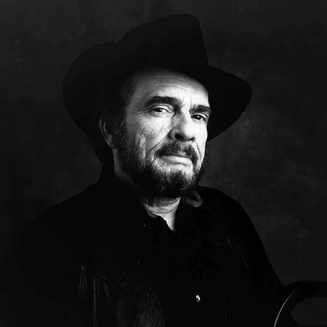 Merle Haggard, black and white portrait, bearded man, SD Desktop Wallpaper