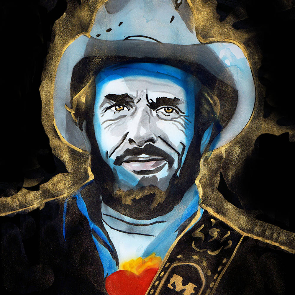 Merle Haggard, blue skin, golden cowboy hat, SD Desktop Wallpaper