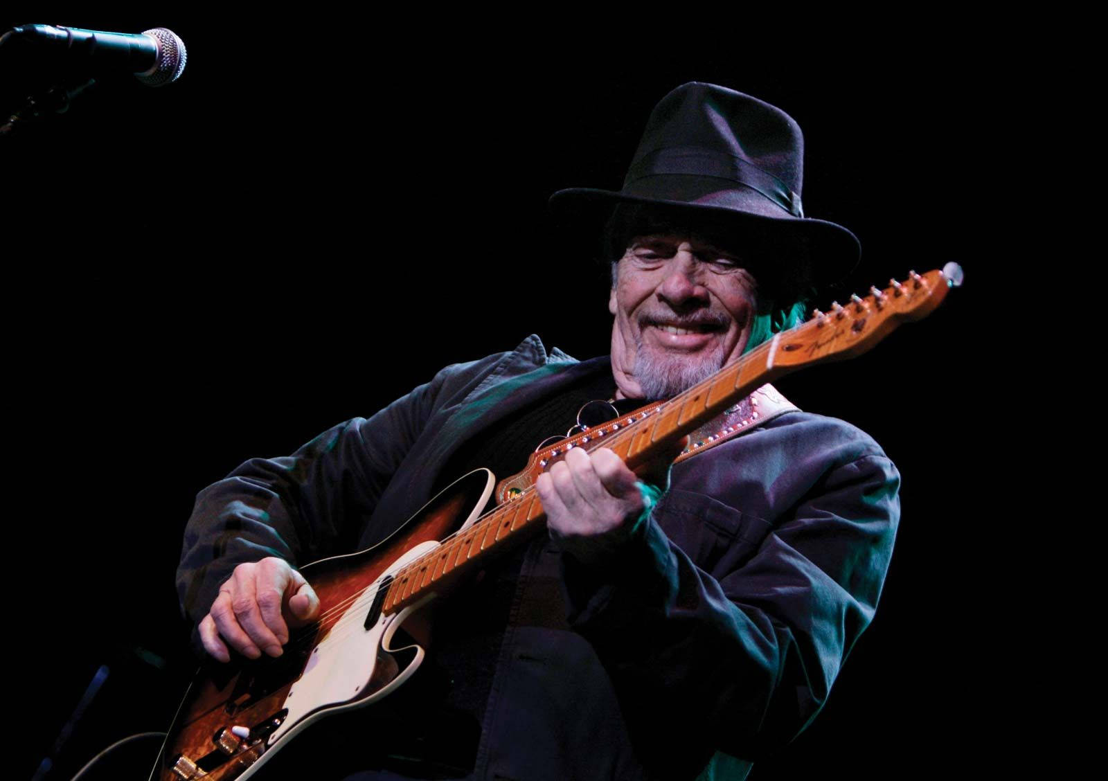 Merle Haggard, black hat, sunburst electric guitar, HD Desktop Wallpaper