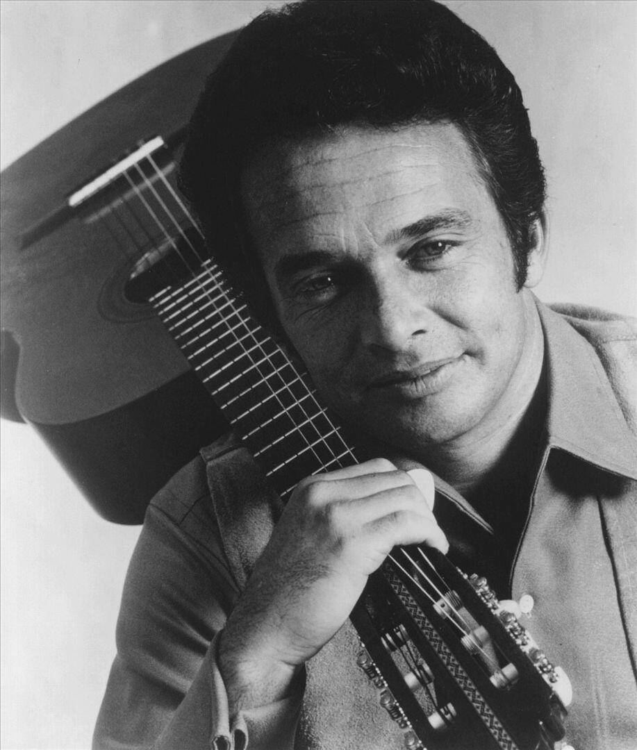 Merle Haggard, acoustic guitar, black and white portrait, SD Phone Wallpaper