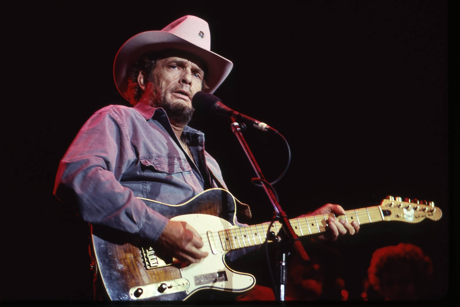 Merle Haggard, cowboy hat, white electric guitar, HD Desktop Wallpaper