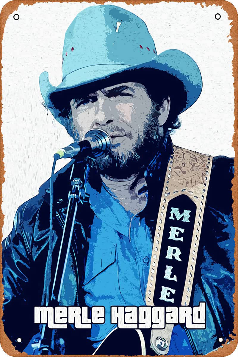 Merle Haggard, blue cowboy hat, guitar strap, SD Phone Wallpaper