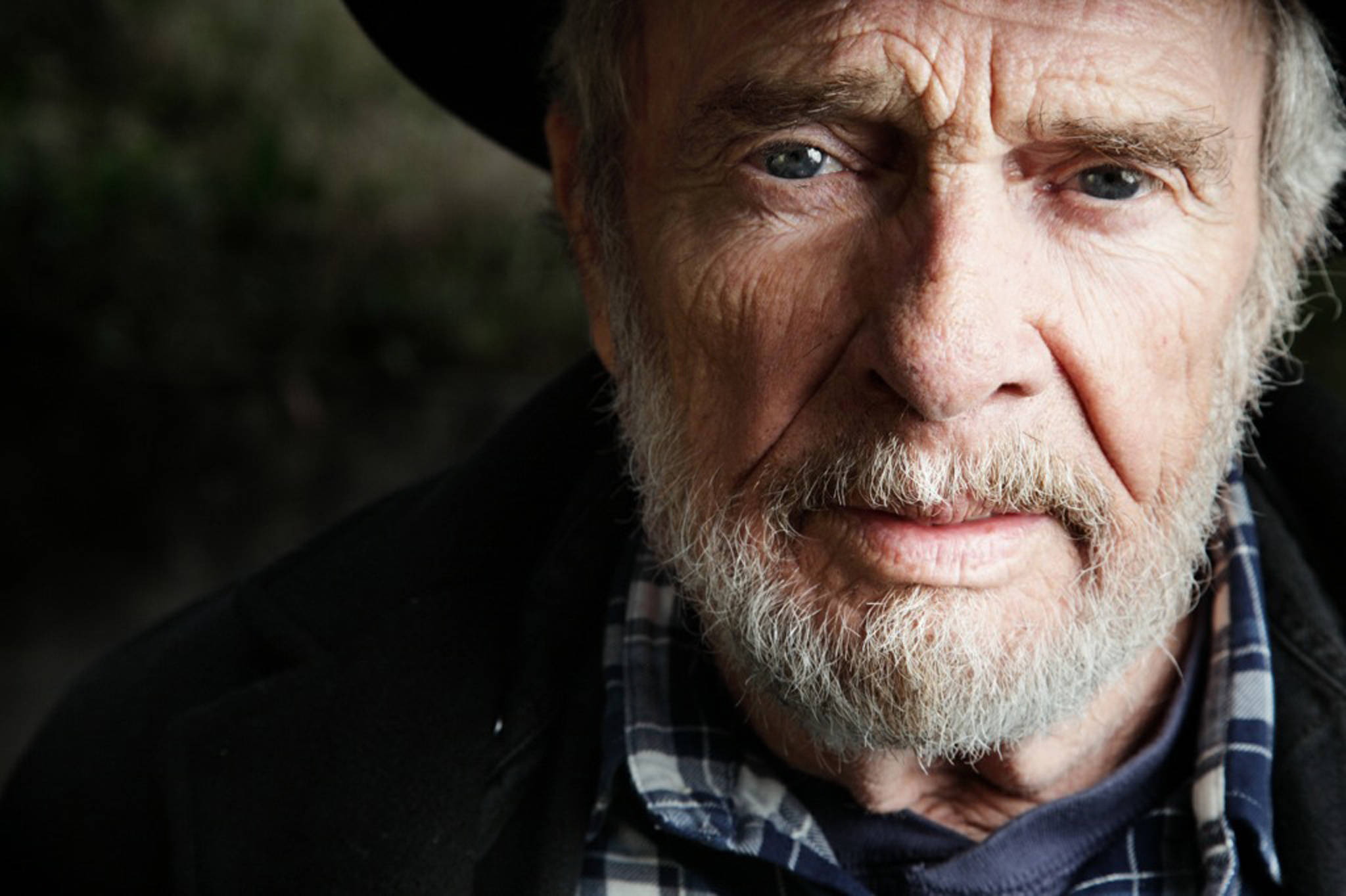Merle Haggard, black hat, plaid shirt, Full HD Desktop Wallpaper