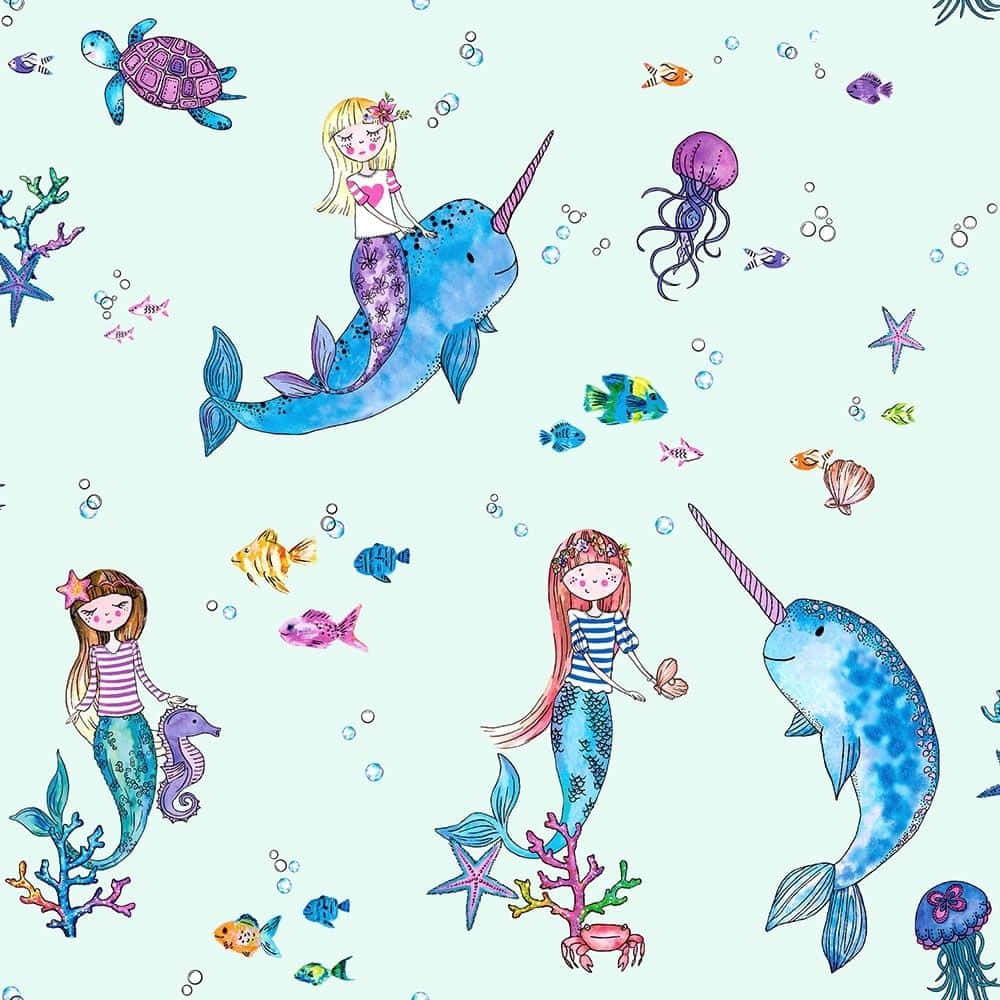 mermaid, narwhals, coral, SD Desktop Wallpaper