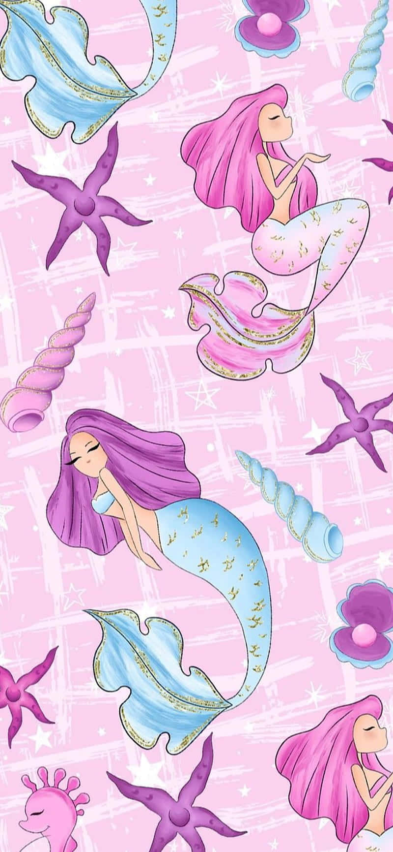cute pink mermaid, pink background, floating mermaids, HD Phone Wallpaper