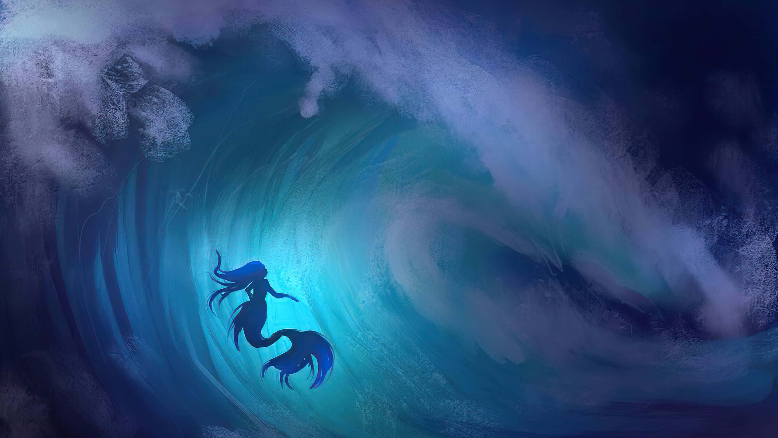 mermaid, dark sea, deep blue, 2K Desktop Wallpaper