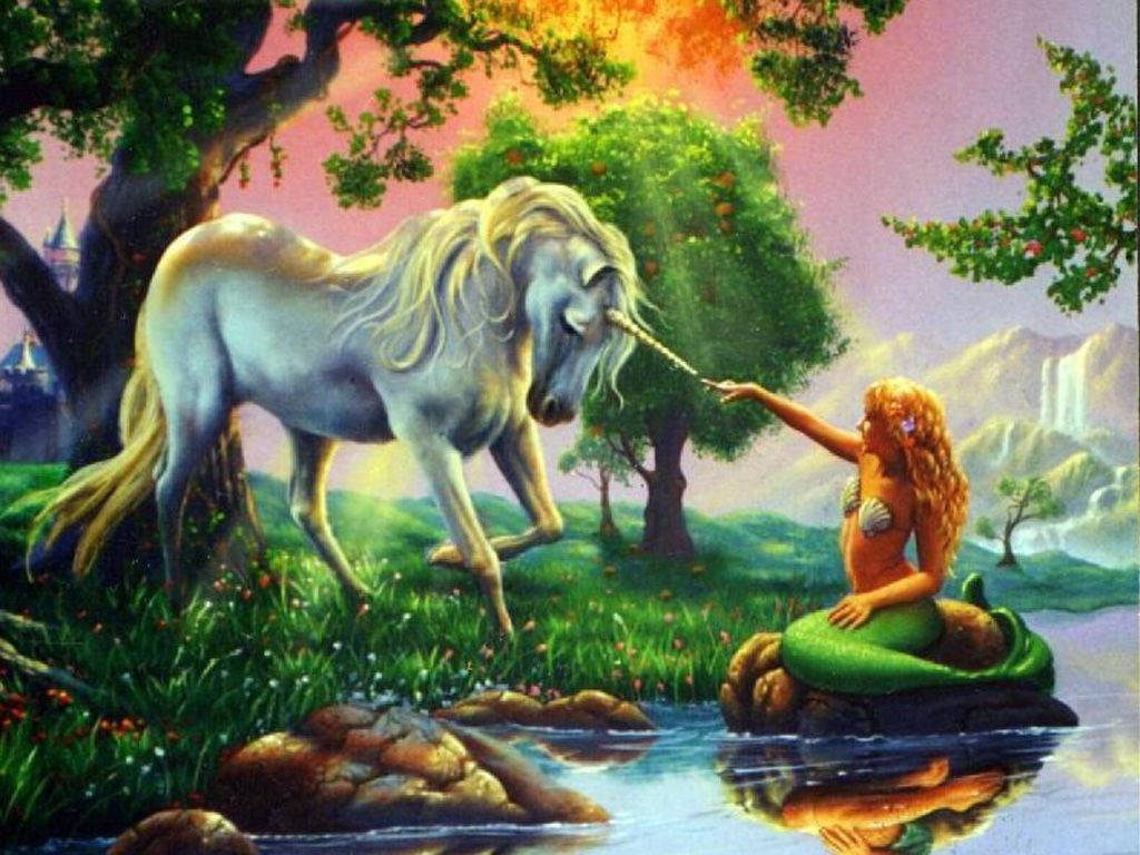 mermaid, unicorn, enchanted forest, SD Desktop Wallpaper