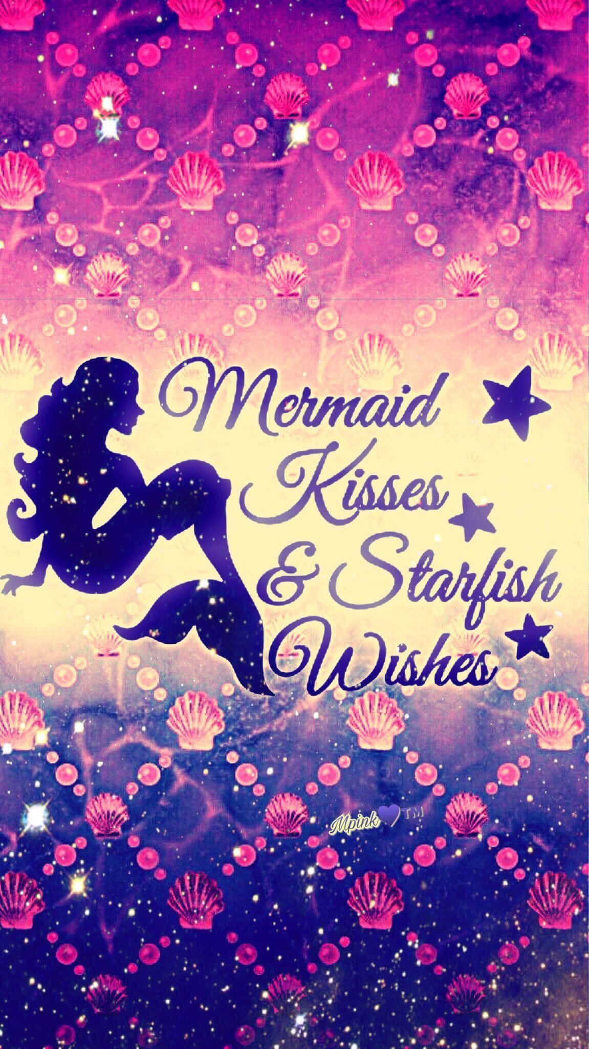 Mermaid Glitter Kisses And Starfish Wishes, purple and pink gradient, mermaid silhouette, Full HD Phone Wallpaper