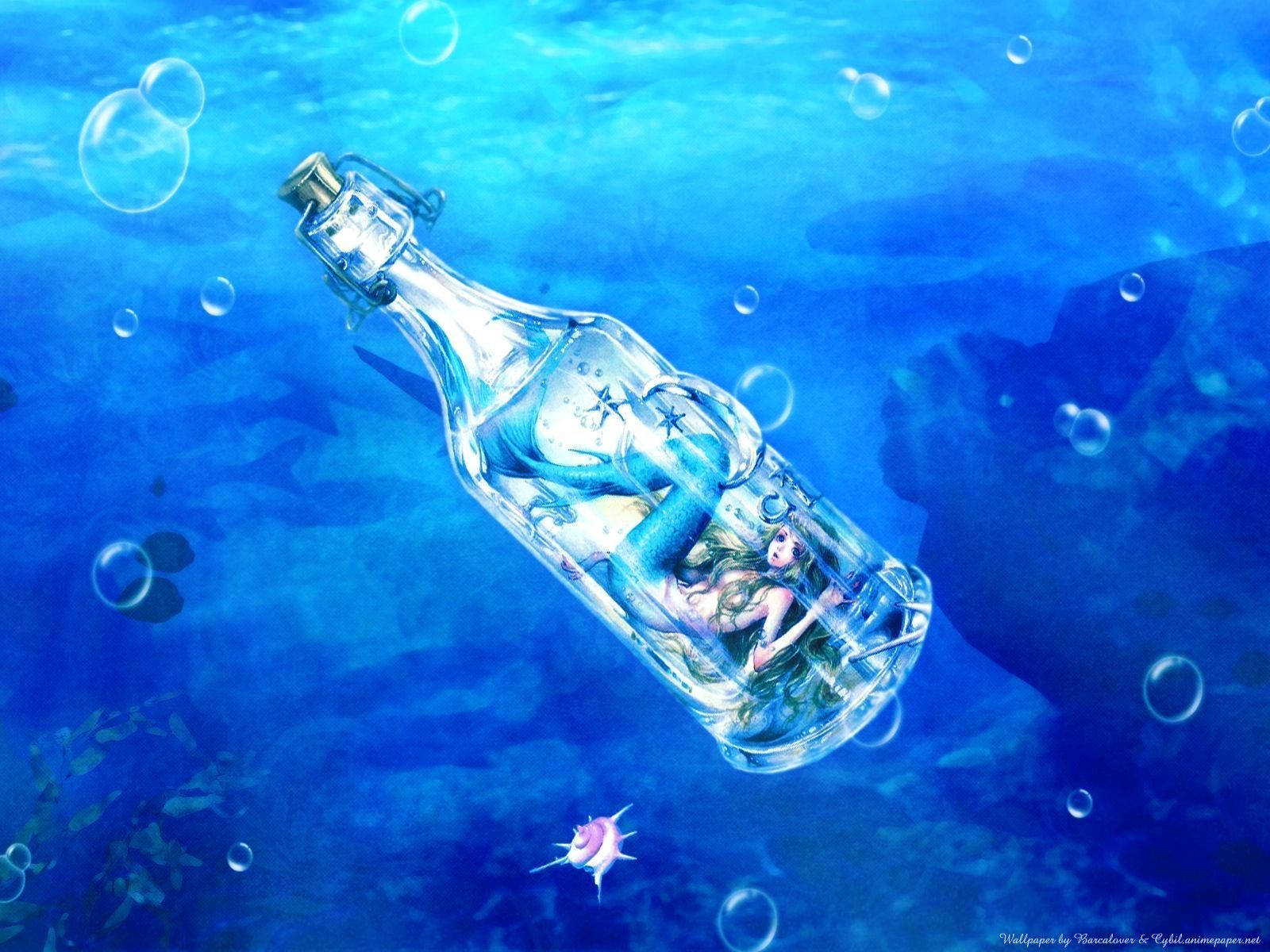 mermaid, glass bottle, underwater, HD Desktop Wallpaper