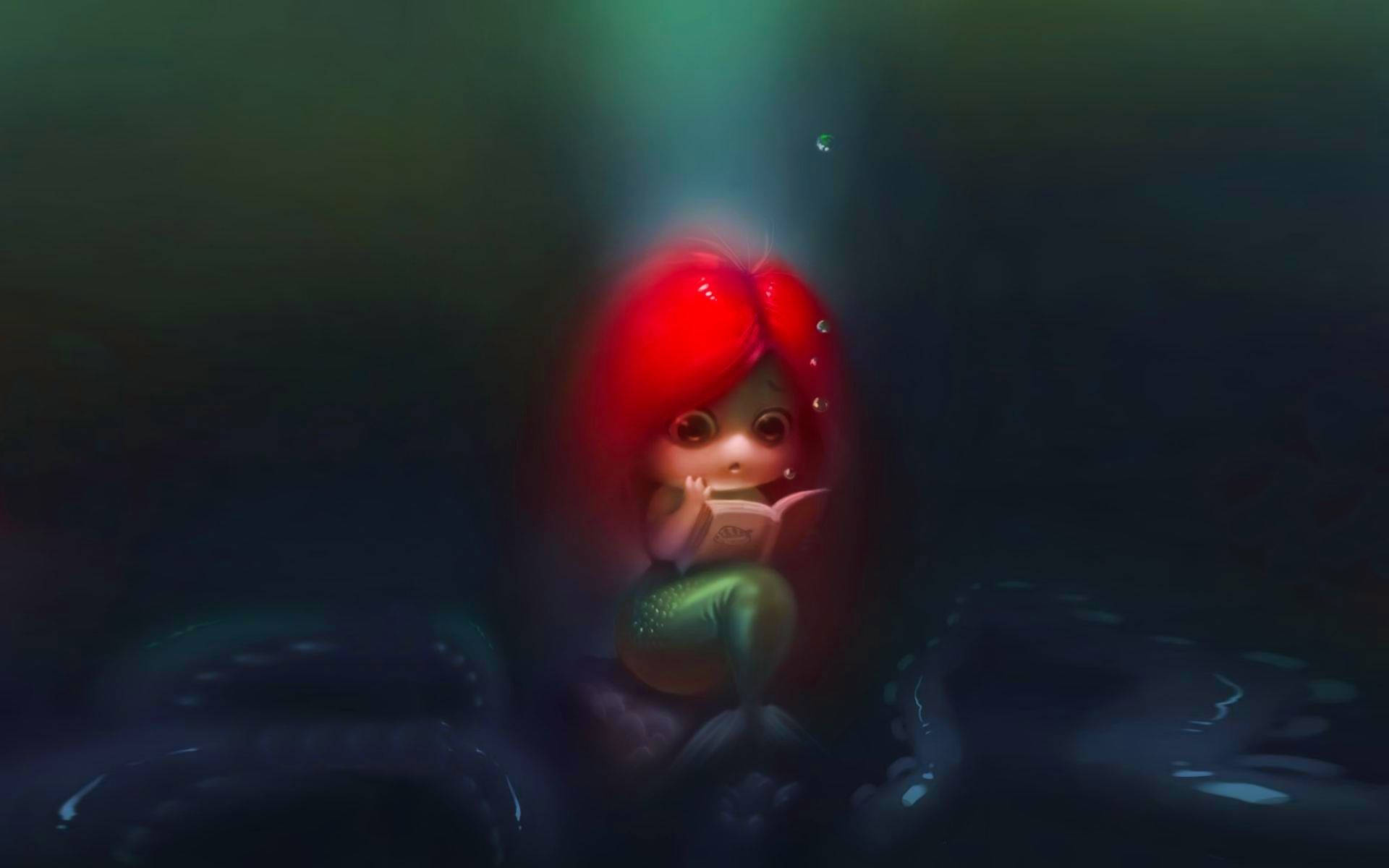 Mermaid, fiery red hair, underwater, Full HD Desktop Wallpaper