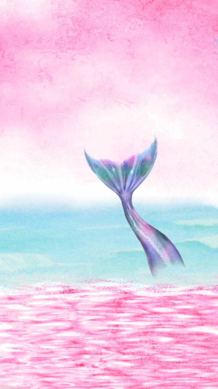 mermaid tail, pink water, soft pastel sky, HD Phone Wallpaper