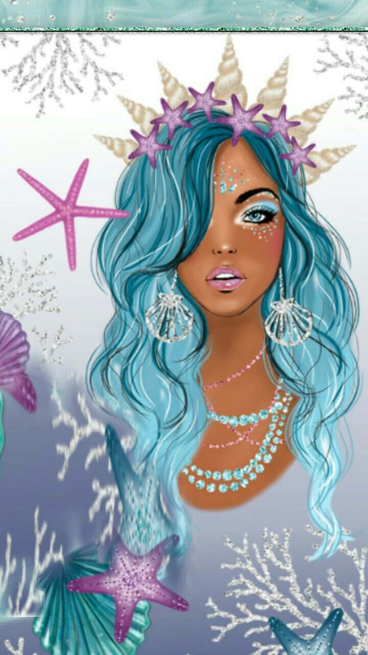 tan skinned mermaid, turquoise hair, starfish crown, HD Phone Wallpaper