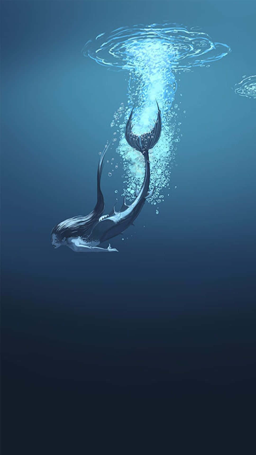 mermaid, long dark hair, deep blue water, Full HD Phone Wallpaper