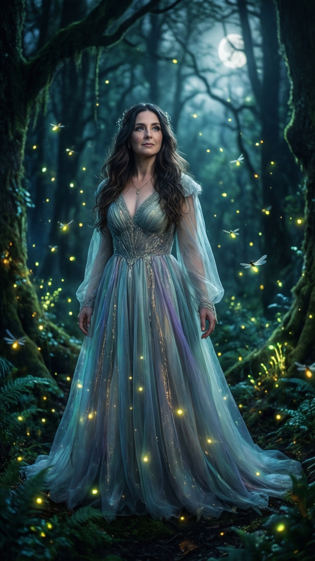 Merritt Patterson, ethereal gown, glowing forest magic, Full HD Phone Wallpaper