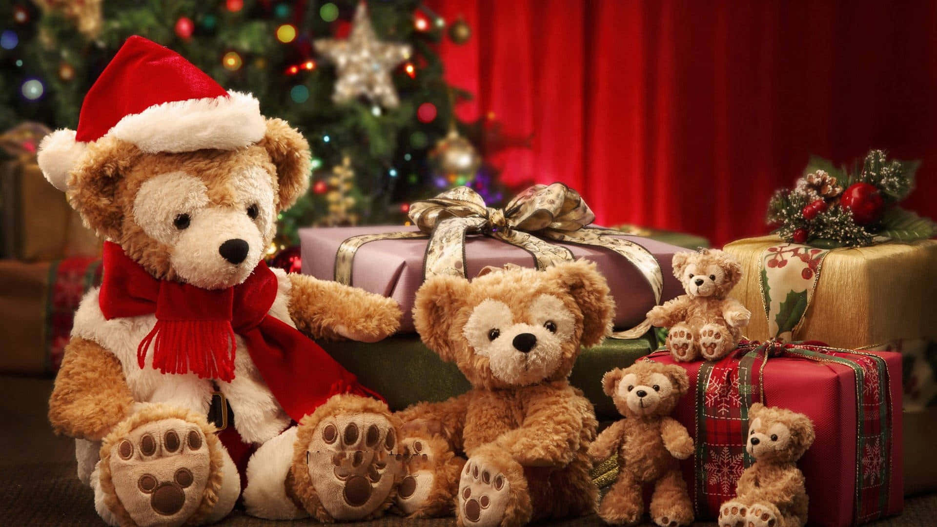 Christmas tree, wrapped gifts, teddy bears, Full HD Desktop Wallpaper