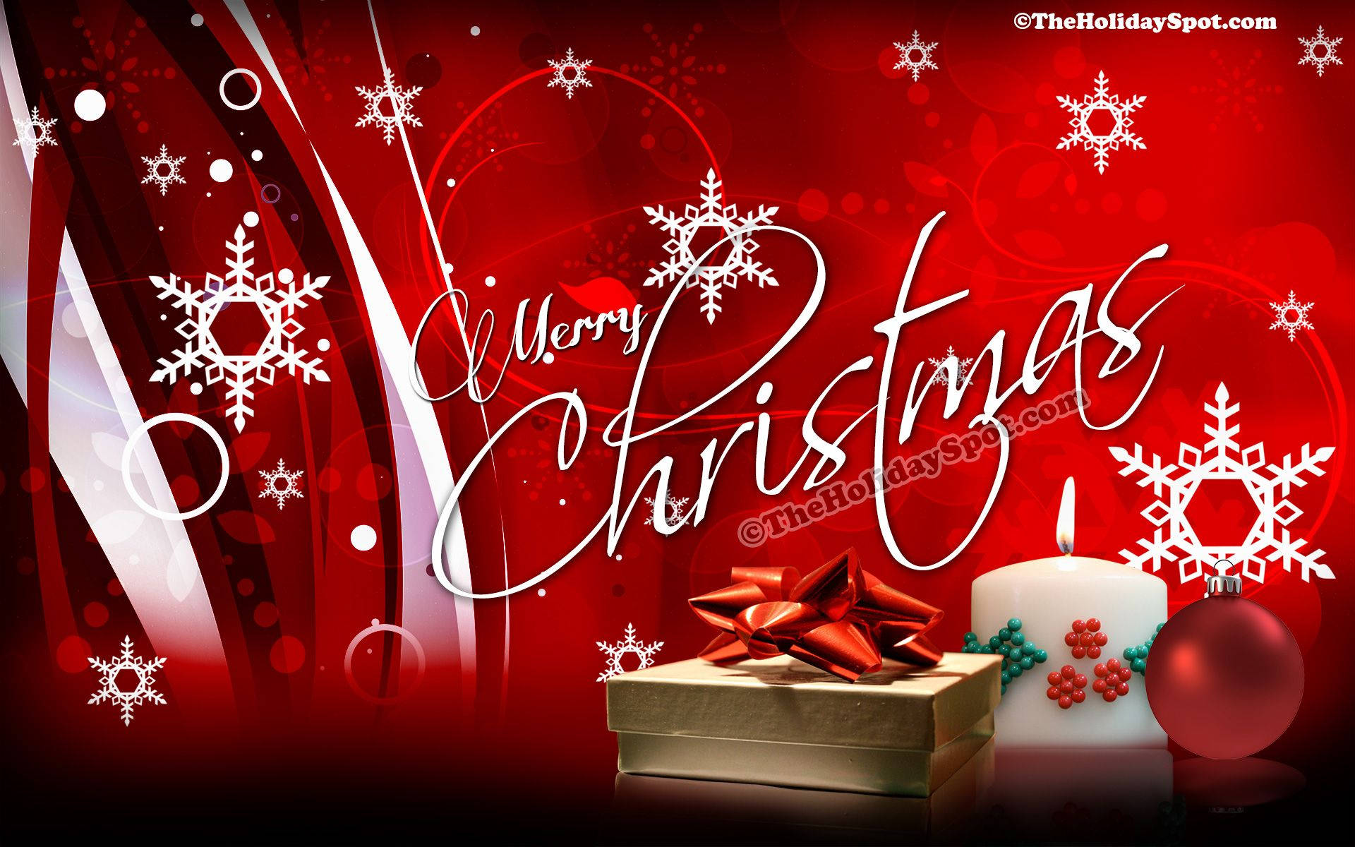 Red Merry Christmas, festive red Christmas, white snowflakes, Full HD Desktop Wallpaper
