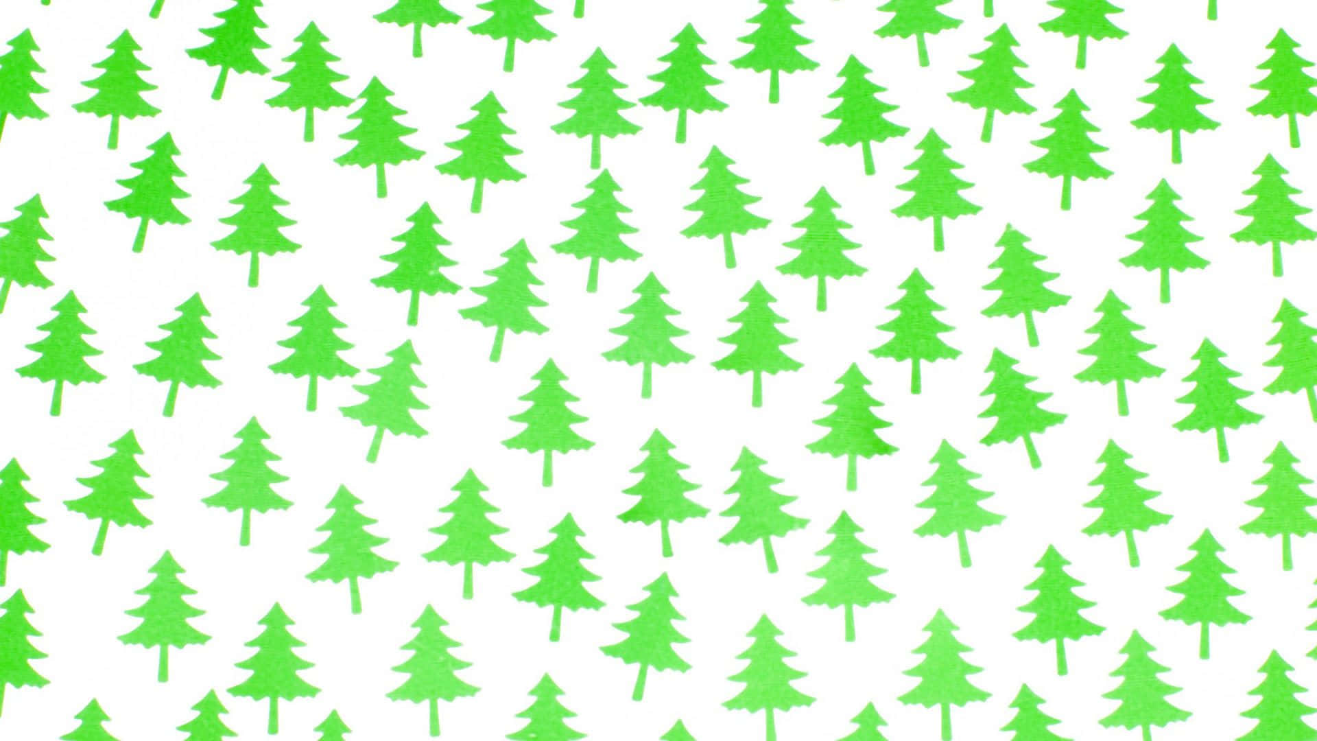Christmas pattern, bright green pine tree silhouettes, clean white background, Full HD Desktop Wallpaper
