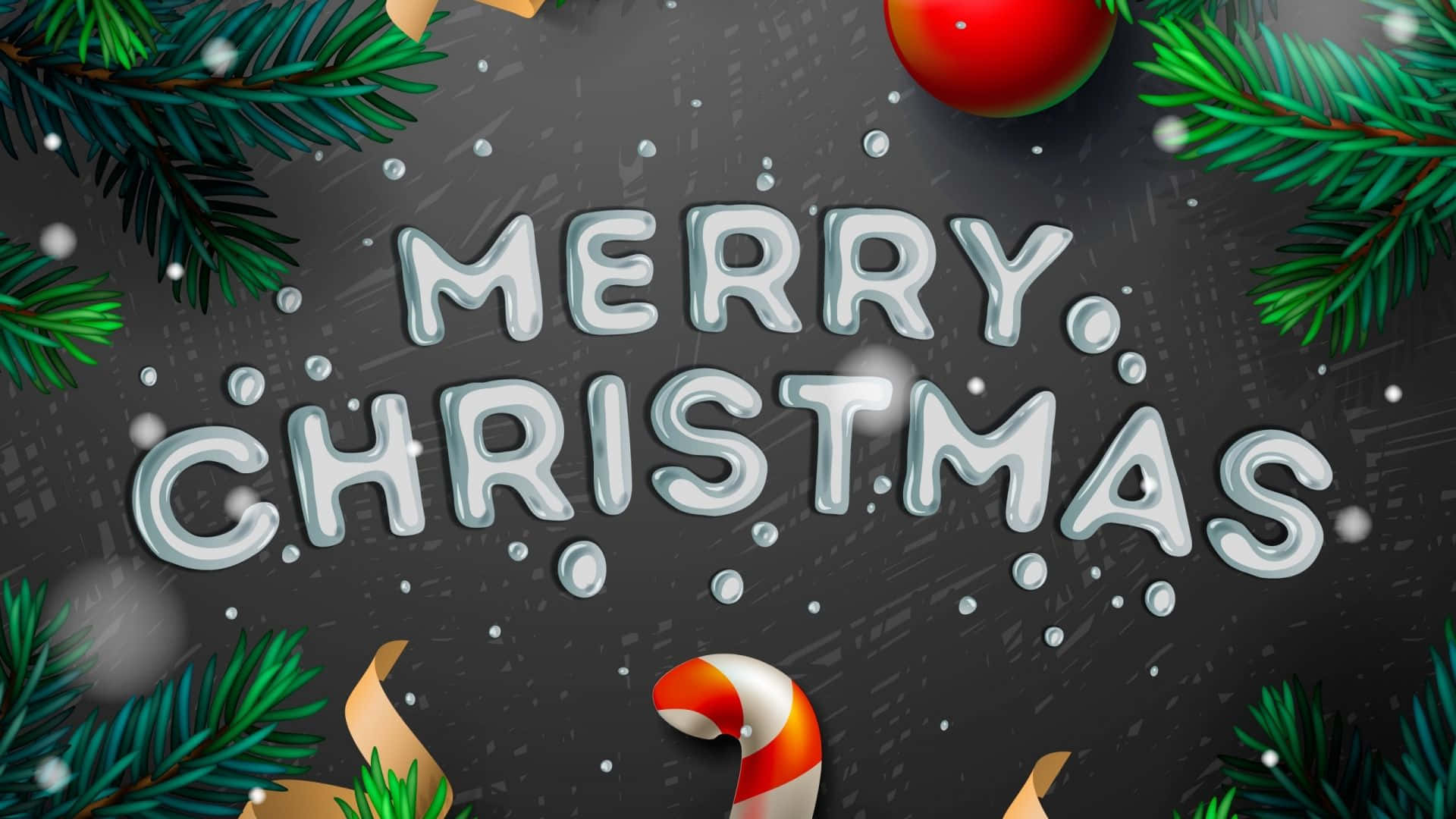 Merry Christmas, frosted 3D letters, pine branches, Full HD Desktop Wallpaper