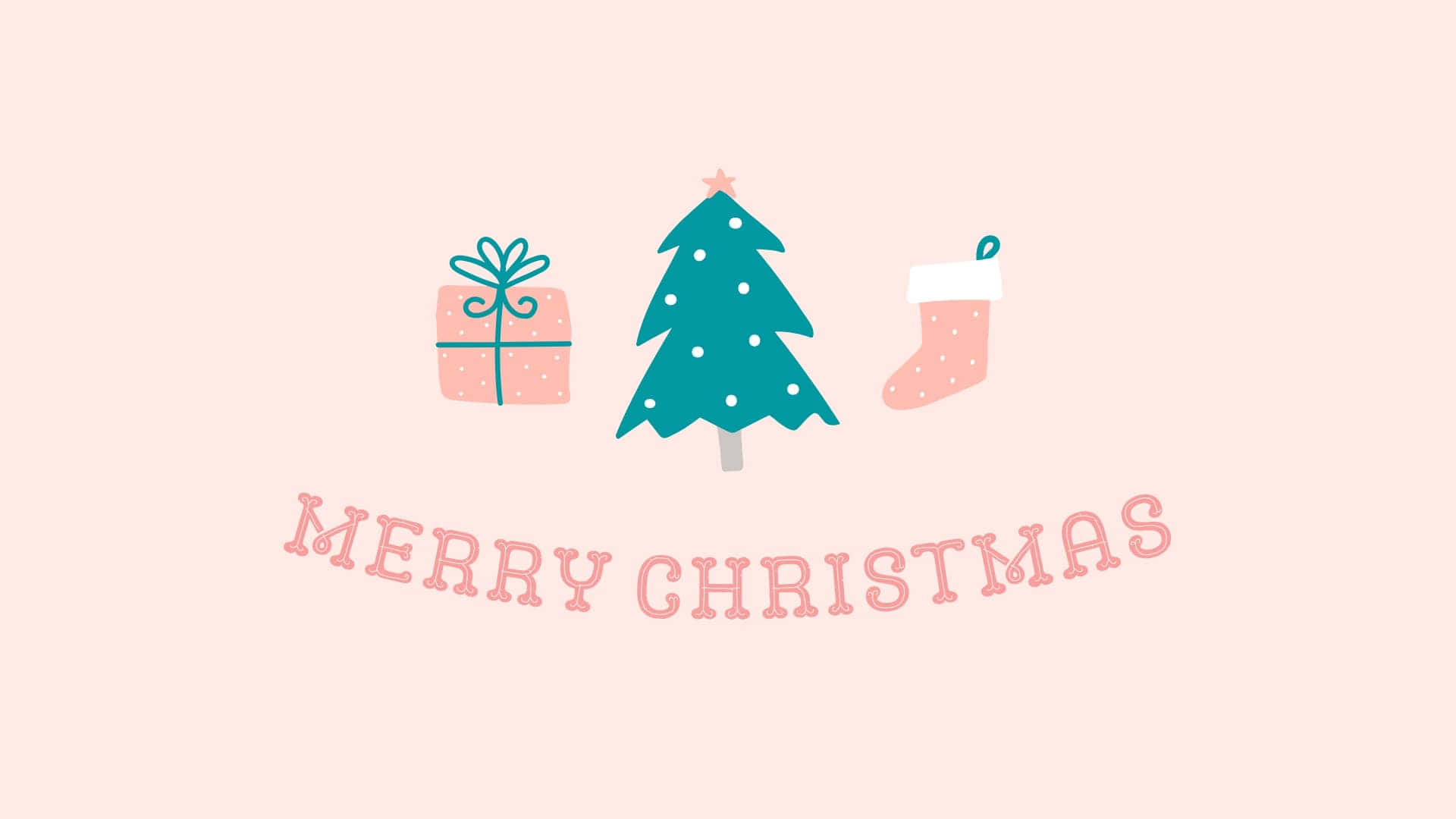 Merry Christmas Aesthetic, teal tree, pink gift, Full HD Desktop Wallpaper