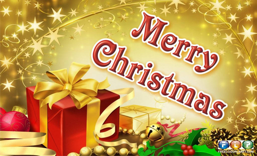 Golden Sparkles Merry Christmas HD, red gift boxes, gold bows, SD Desktop Wallpaper
