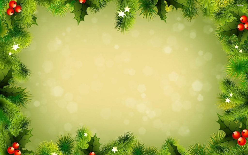 Green Merry Christmas HD Background, holly leaves, red berries, SD Desktop Wallpaper