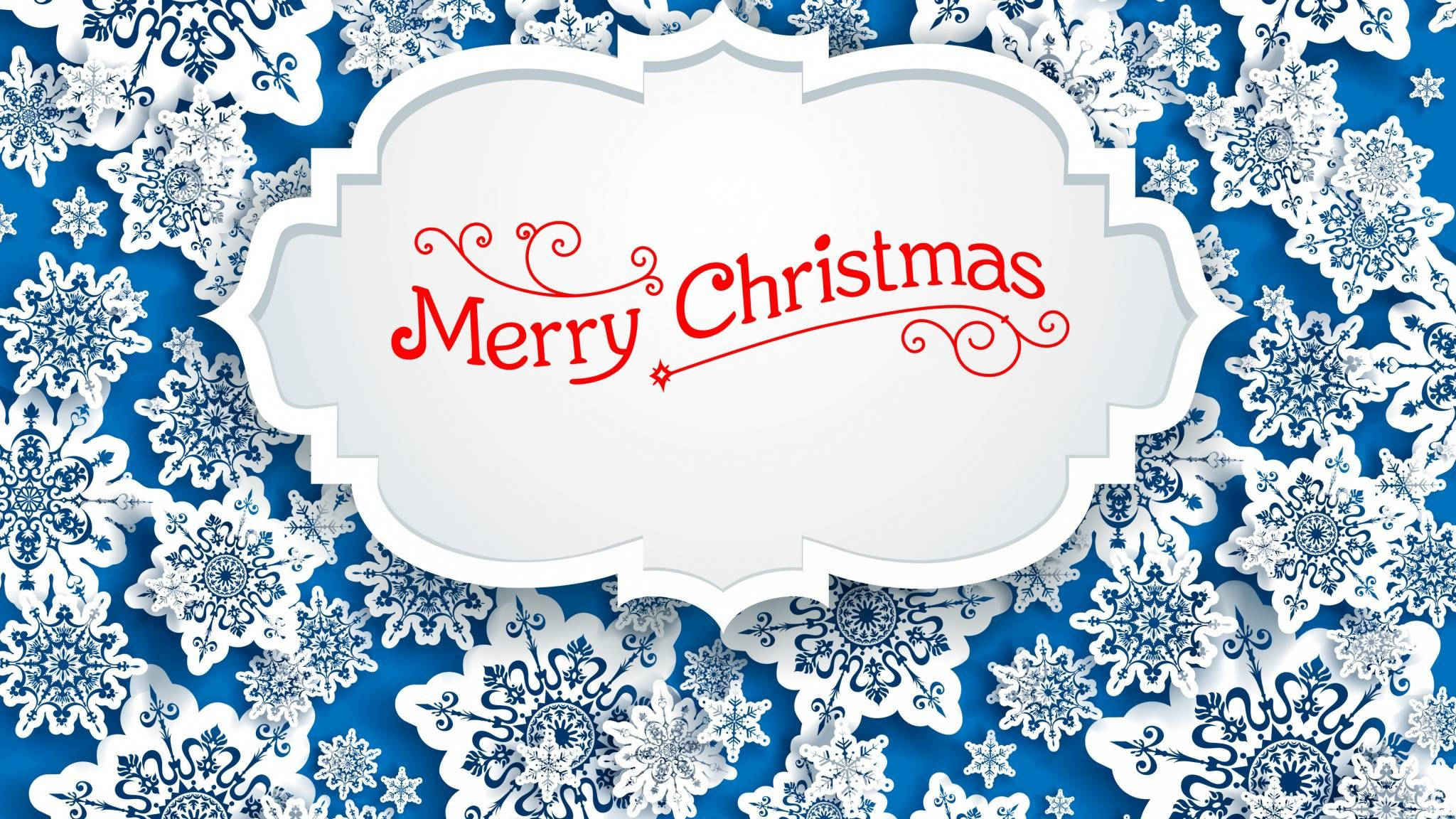 snowflakes, Merry Christmas, blue and white, Full HD Desktop Wallpaper