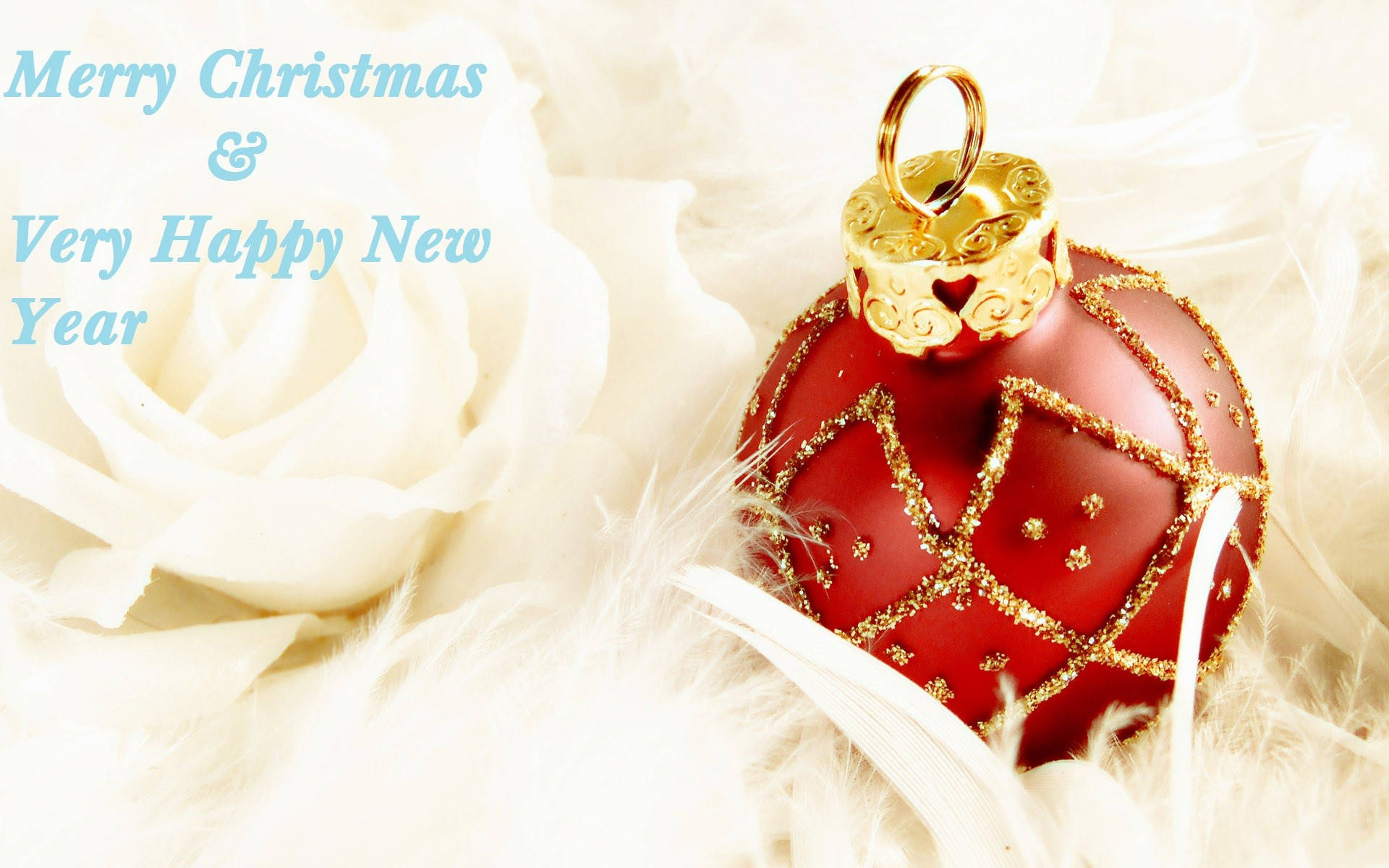 giant red ball, glossy red Christmas ornament, gold glitter patterns, Full HD Desktop Wallpaper