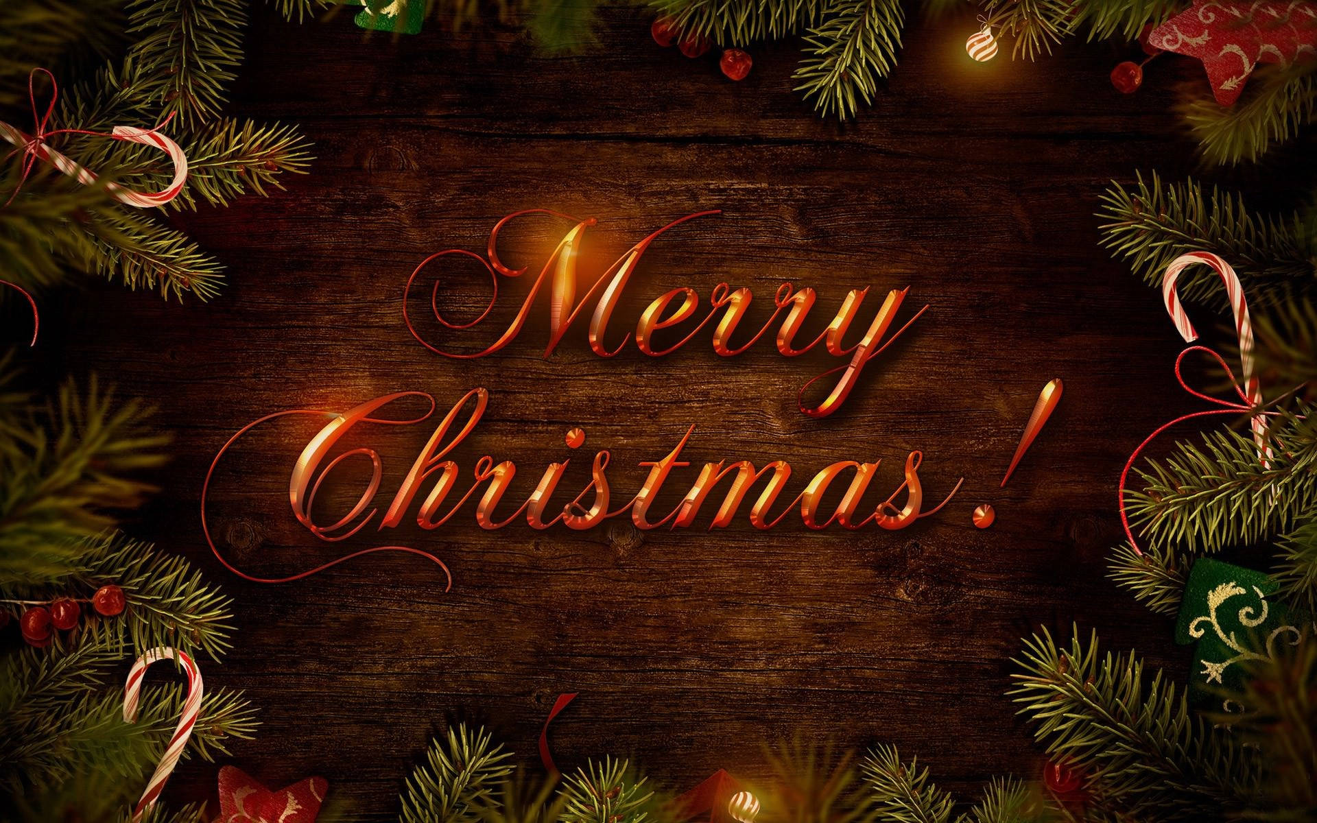Merry Christmas, gilded text, rustic wooden backdrop, Full HD Desktop Wallpaper