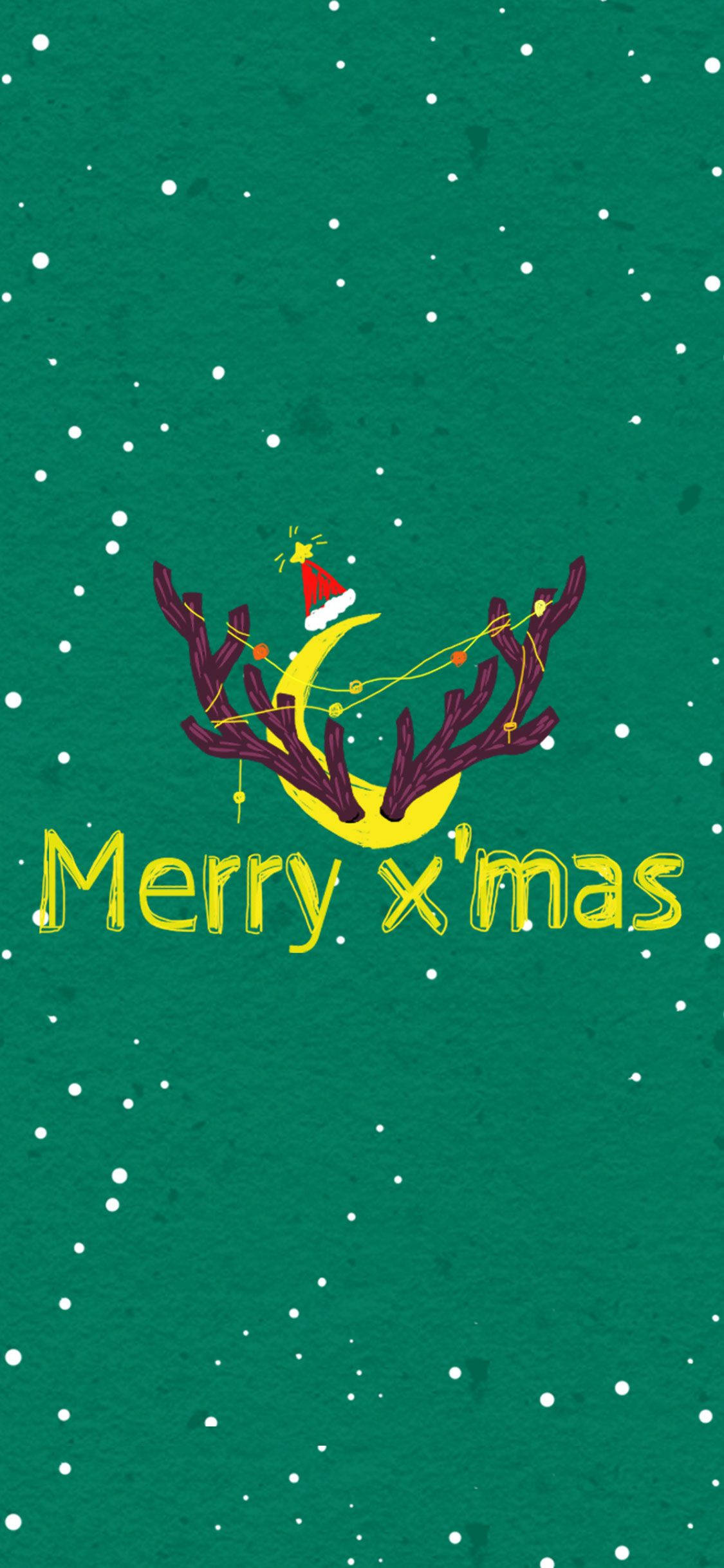 Green Merry Christmas iPhone, crescent moon, Santa hat, Full HD Phone Wallpaper