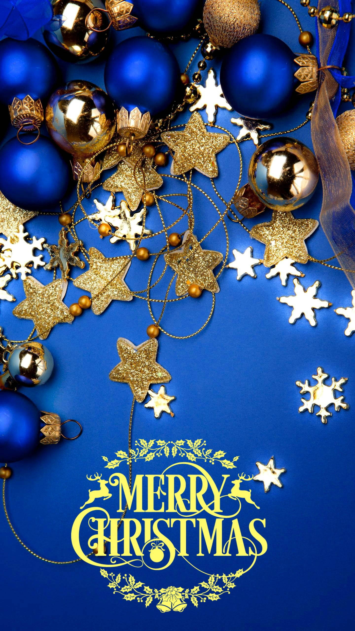 Merry Christmas iPhone, blue and gold, Christmas ornaments, 2K Phone Wallpaper