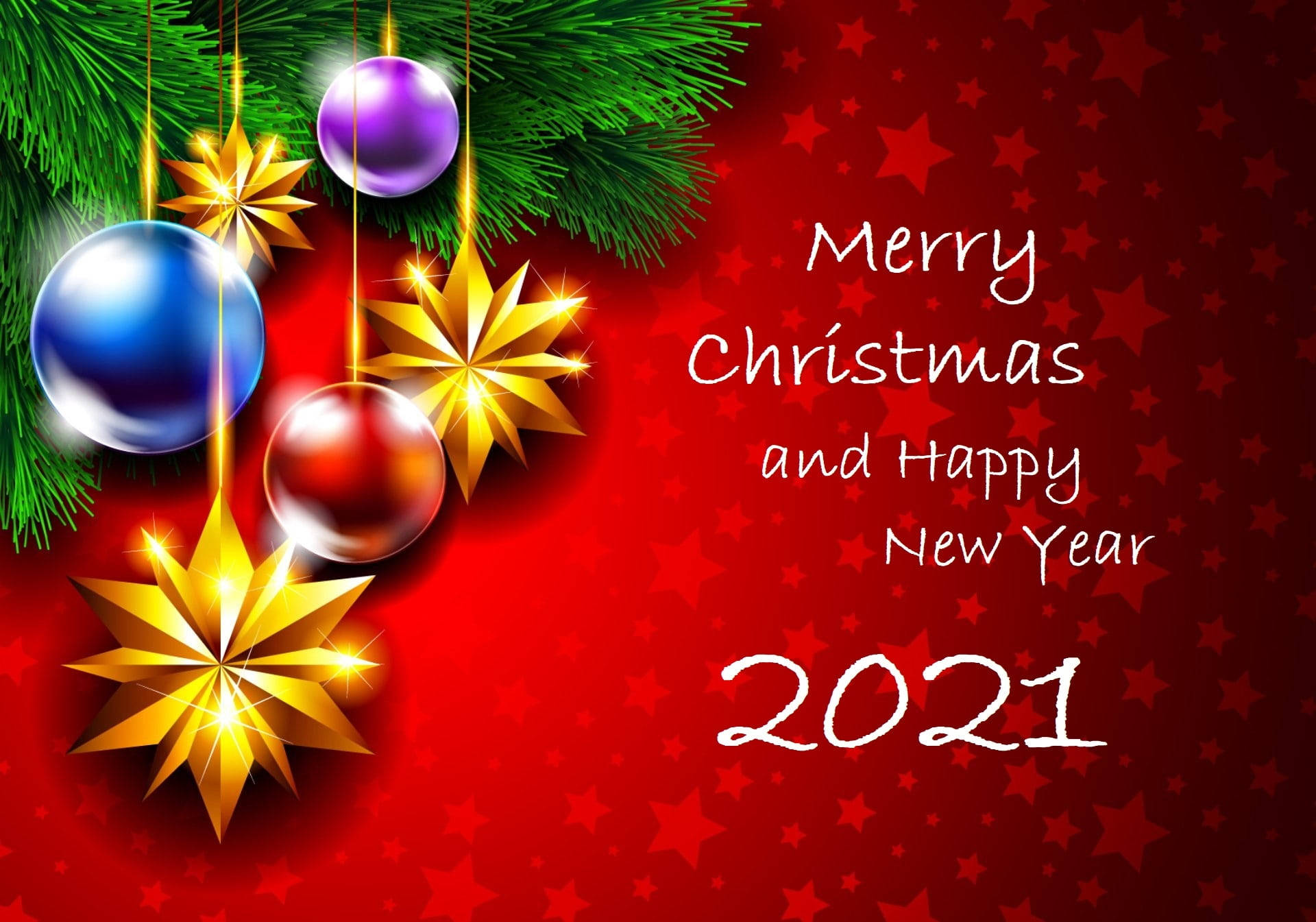 Merry Christmas, Happy New Year 2021, shiny ornaments, Full HD Desktop Wallpaper