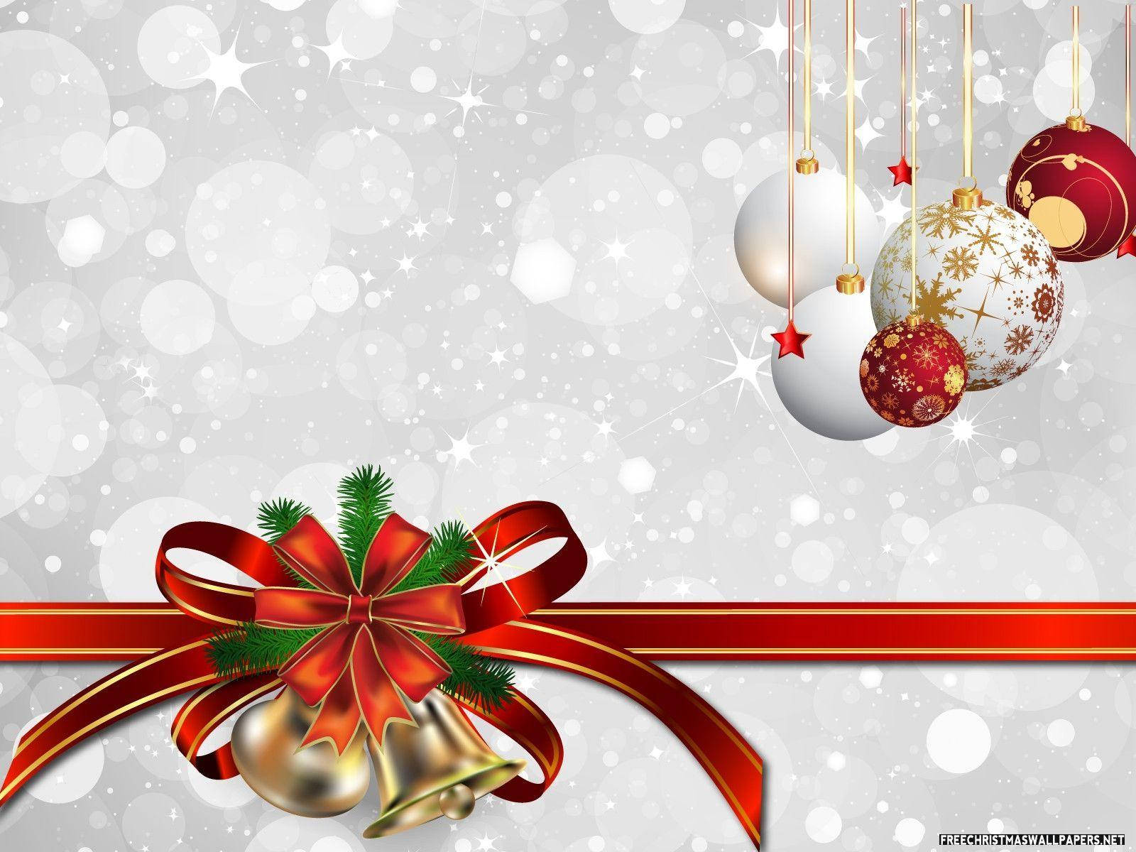 Cool White Christmas Desktop, shimmering silver background, red and white ornaments, HD Desktop Wallpaper