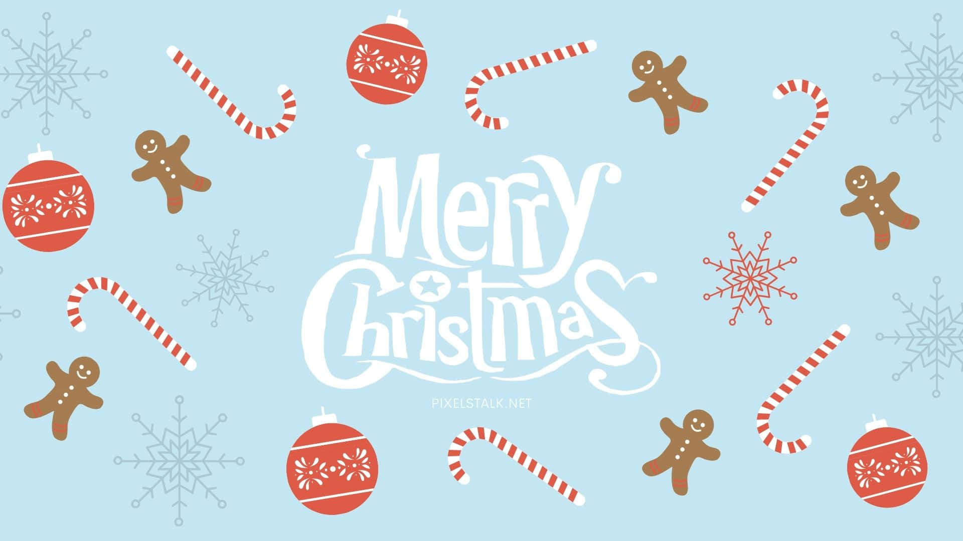 Merry Christmas, light blue background, red ornaments, Full HD Desktop Wallpaper