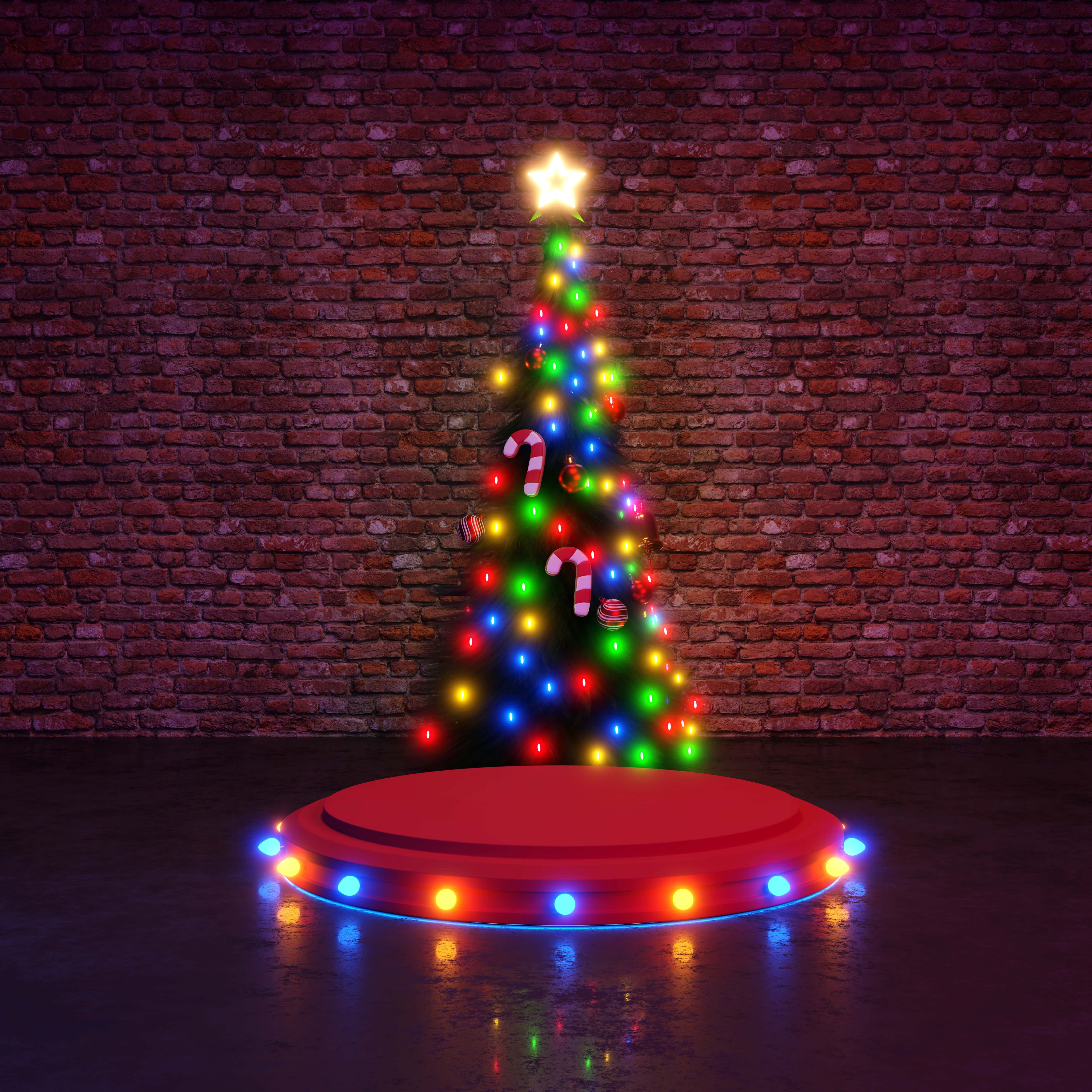 Christmas tree, colorful lights, candy canes, 4K Desktop Wallpaper