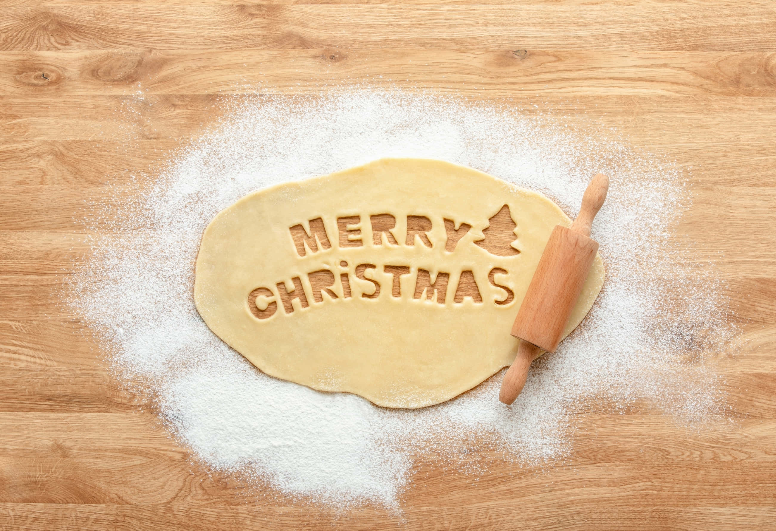 MERRY CHRISTMAS, tree, flour, 2K Desktop Wallpaper