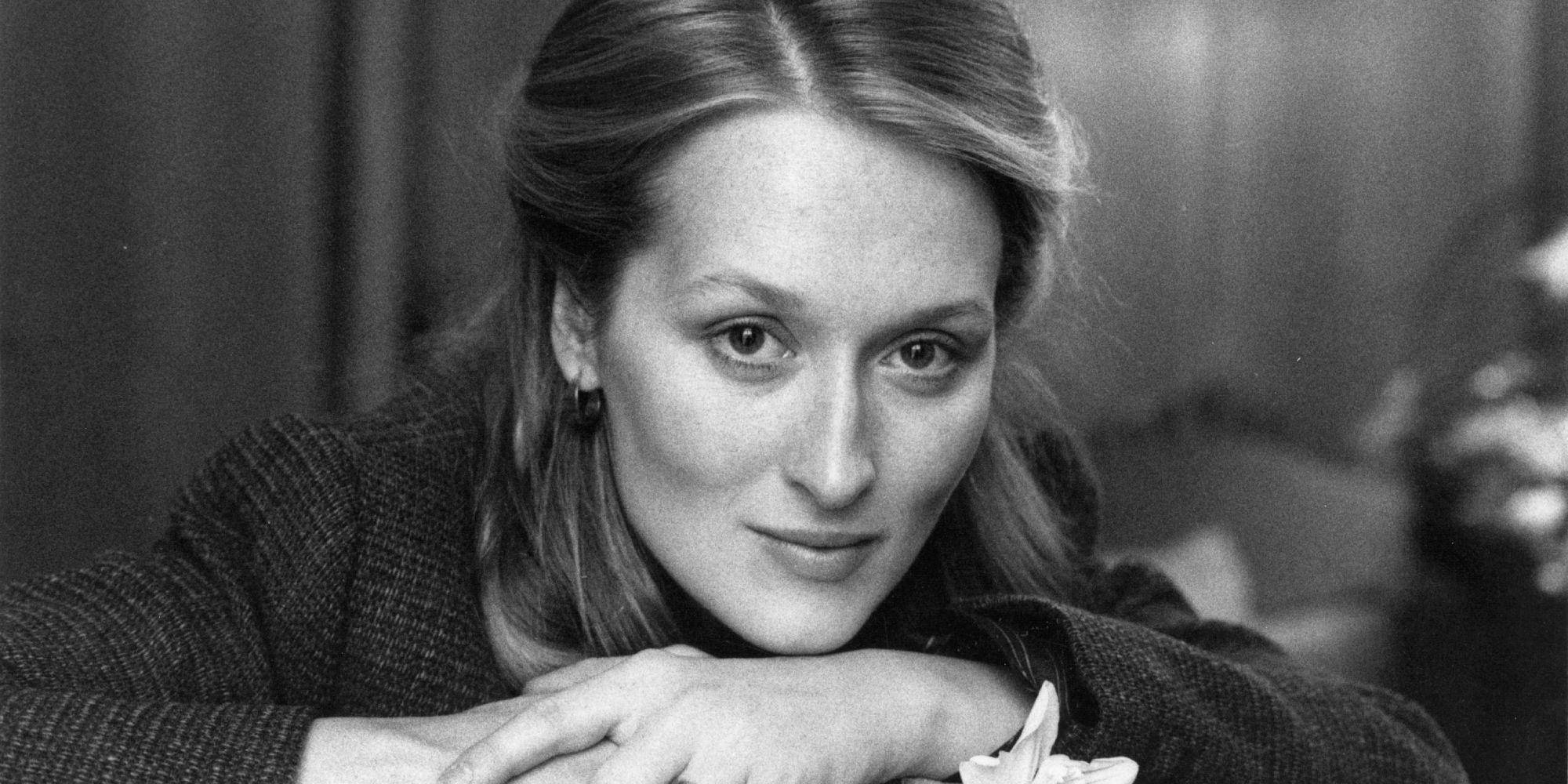 Meryl Streep, grayscale, black and white portrait, Full HD Desktop Wallpaper
