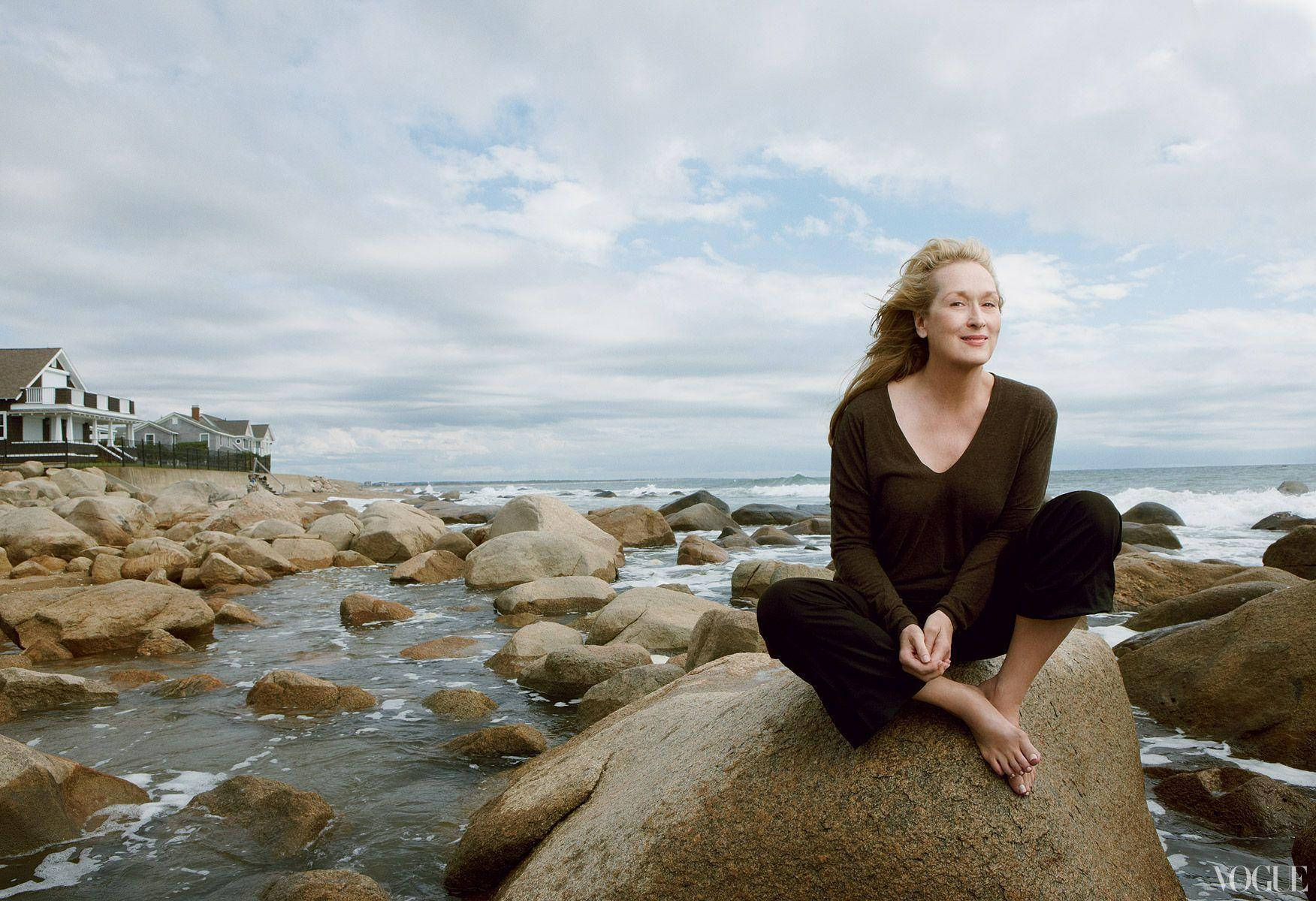 Meryl Streep, rocky beach, coastal rock, HD Desktop Wallpaper
