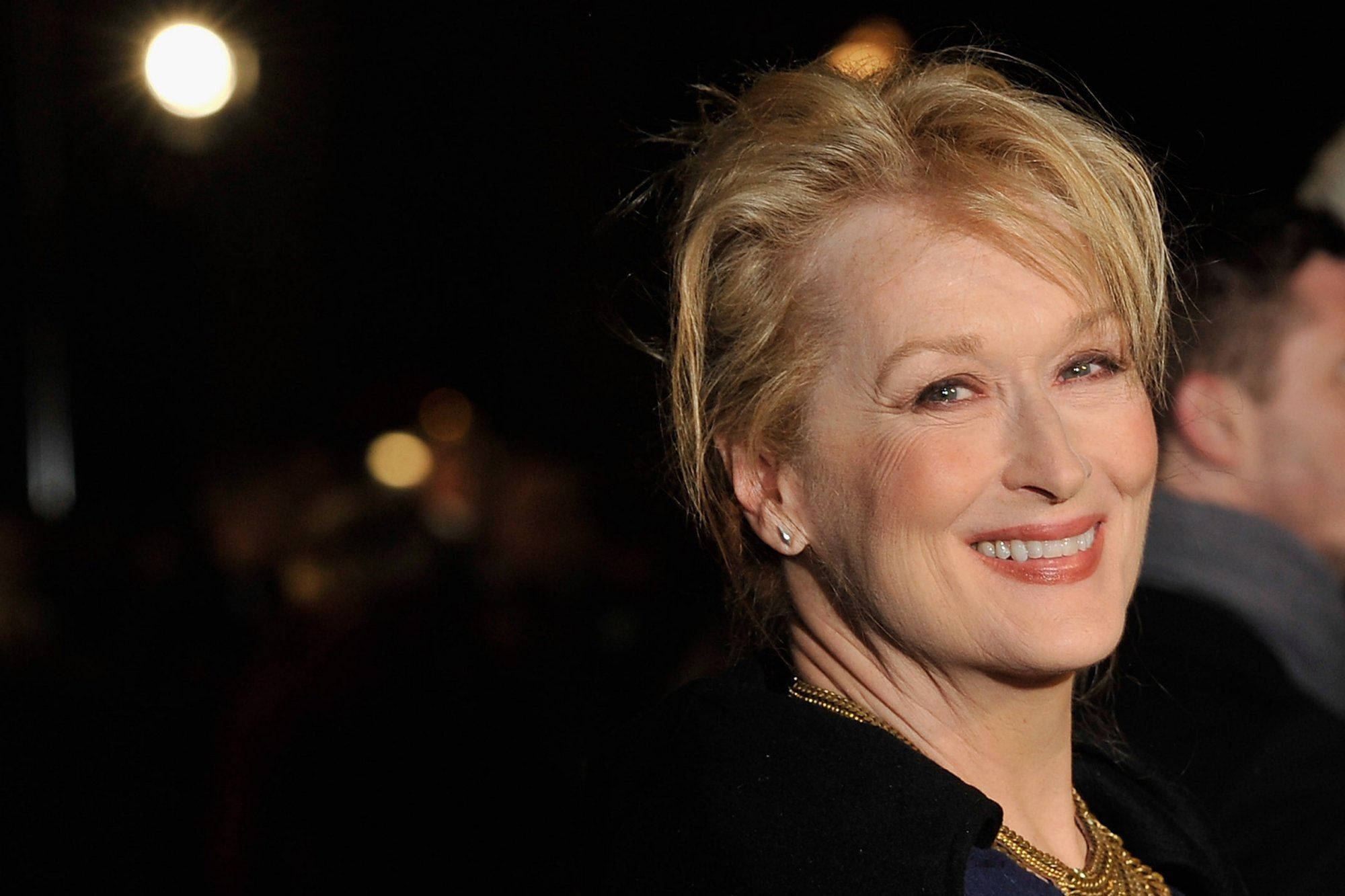 Meryl Streep, blonde hair, bright lights, Full HD Desktop Wallpaper