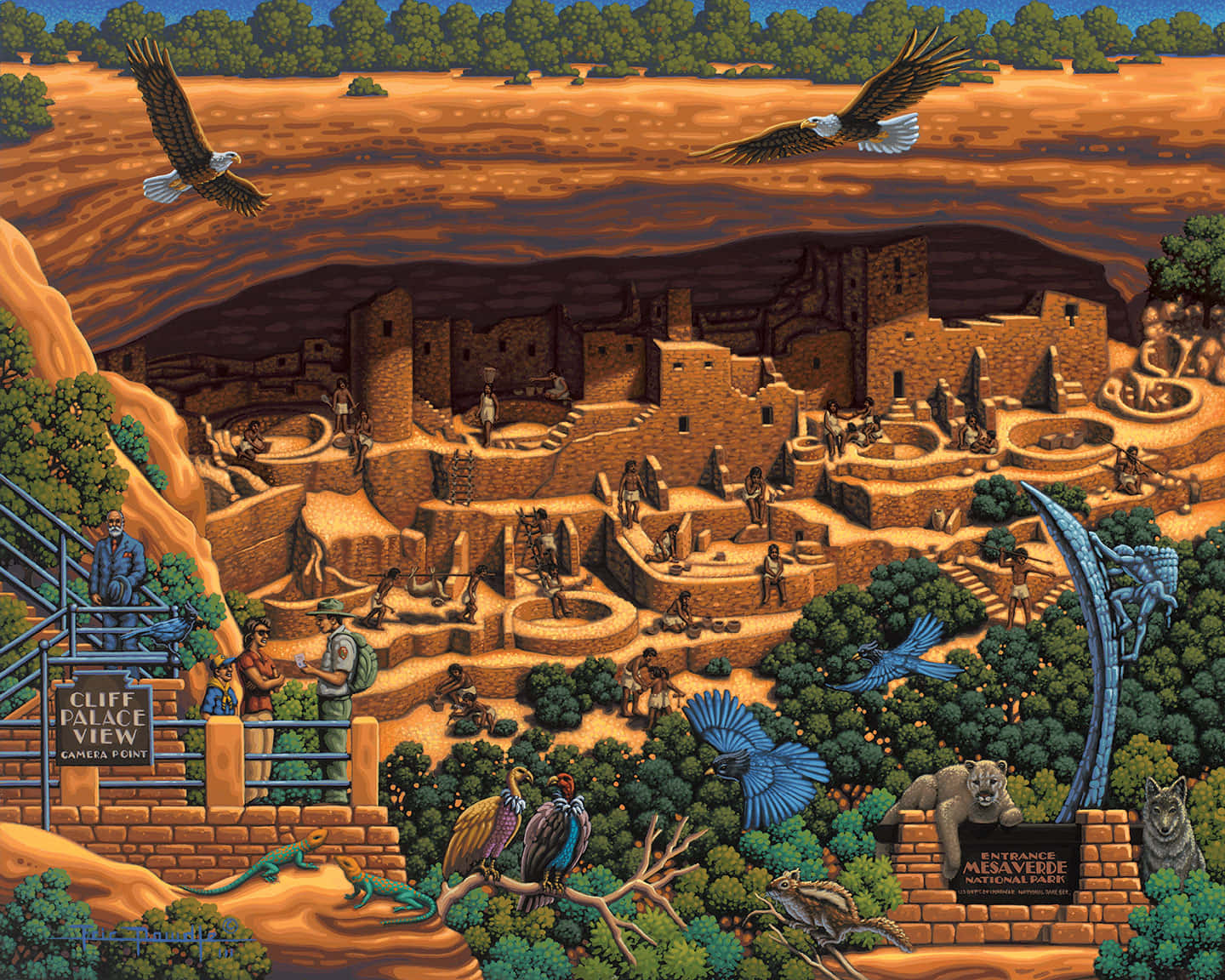 Mesa Verde, golden sunset, cliff dwelling, HD Desktop Wallpaper